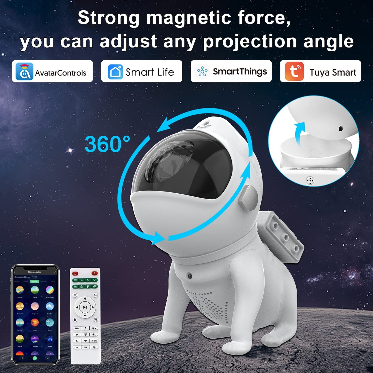 Kids starry sky projector, Valentine's Day decor space dog night light projector with remote control / APP, Wifi galaxy projector and dimming timer, LED projector soothing music compatible Alexa