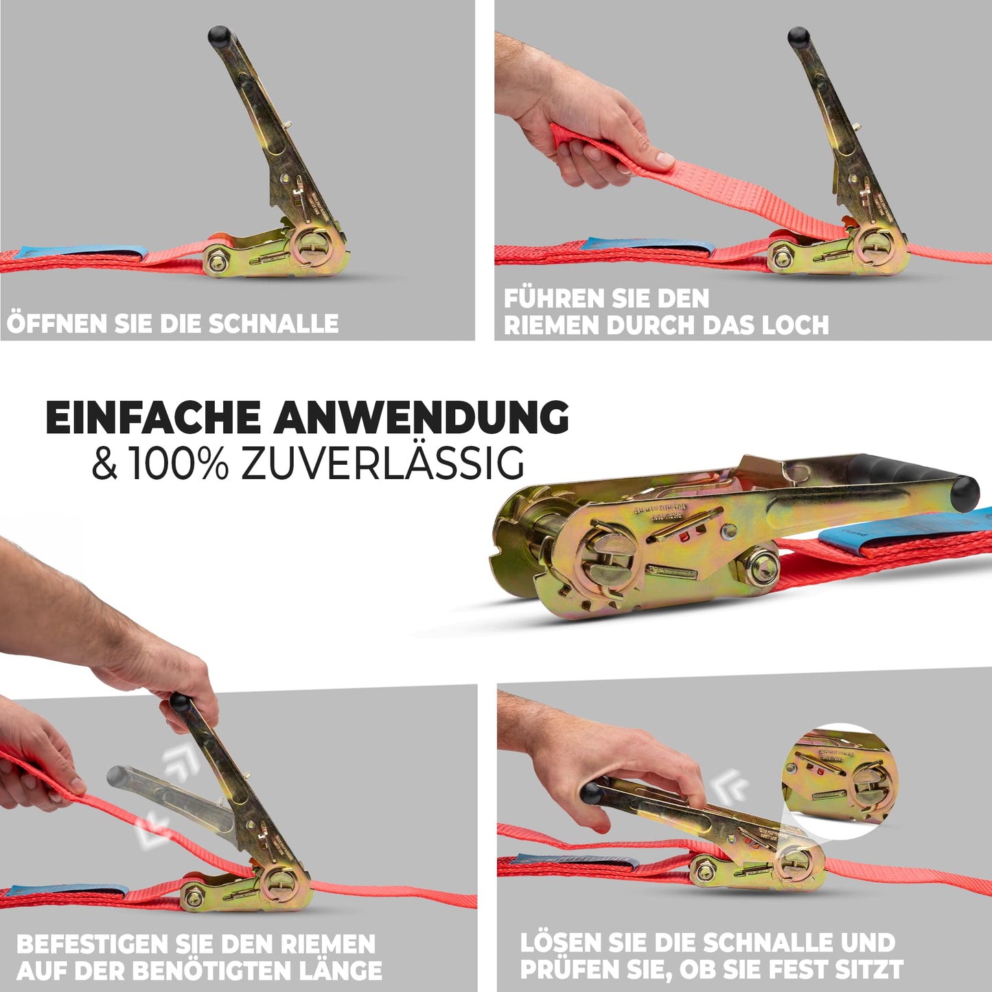2 pieces | Lashing Straps | 6m | 5t (2500/5000 daN, kg) Weatherproof & robust ratchet straps | TÜV/GS certified | Two-piece | 50mm | with ratchet and hooks