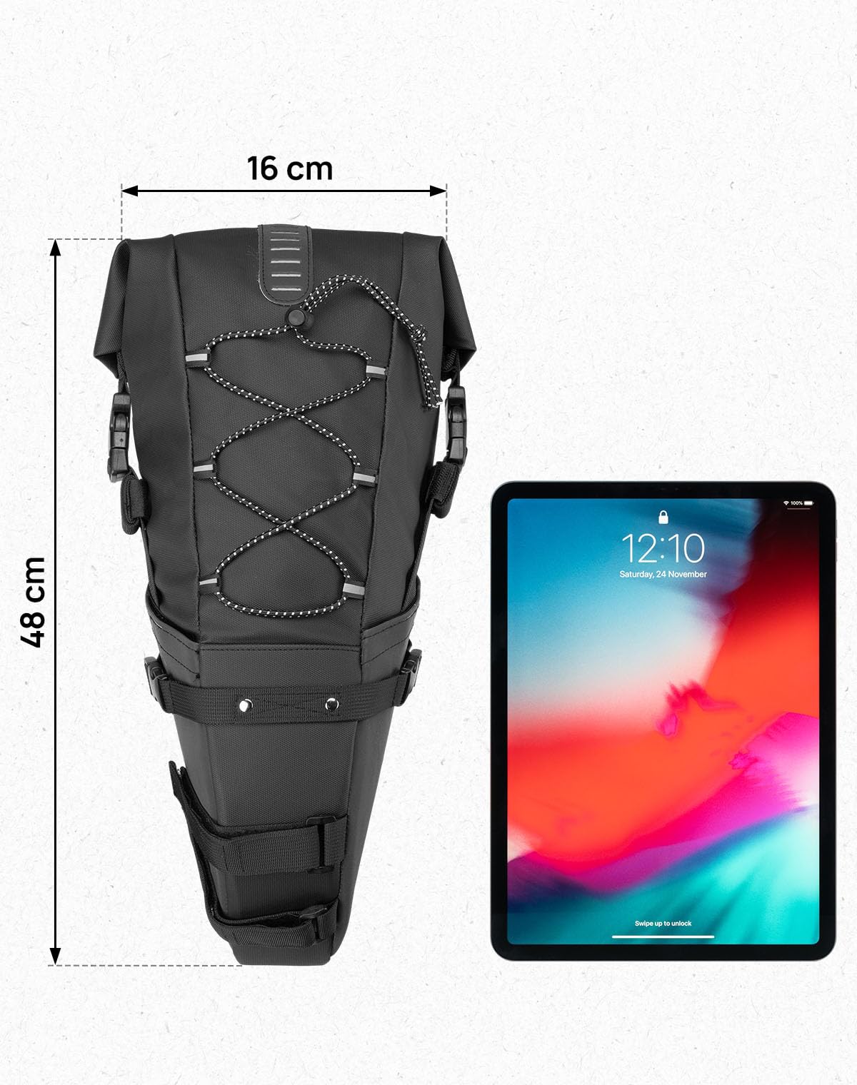 KEMIMOTO Bike Saddle Bag 11L, 100% waterproof bicycle seat bag for road bike, E-bike, and mountain bike, with attachment straps for mounting.
