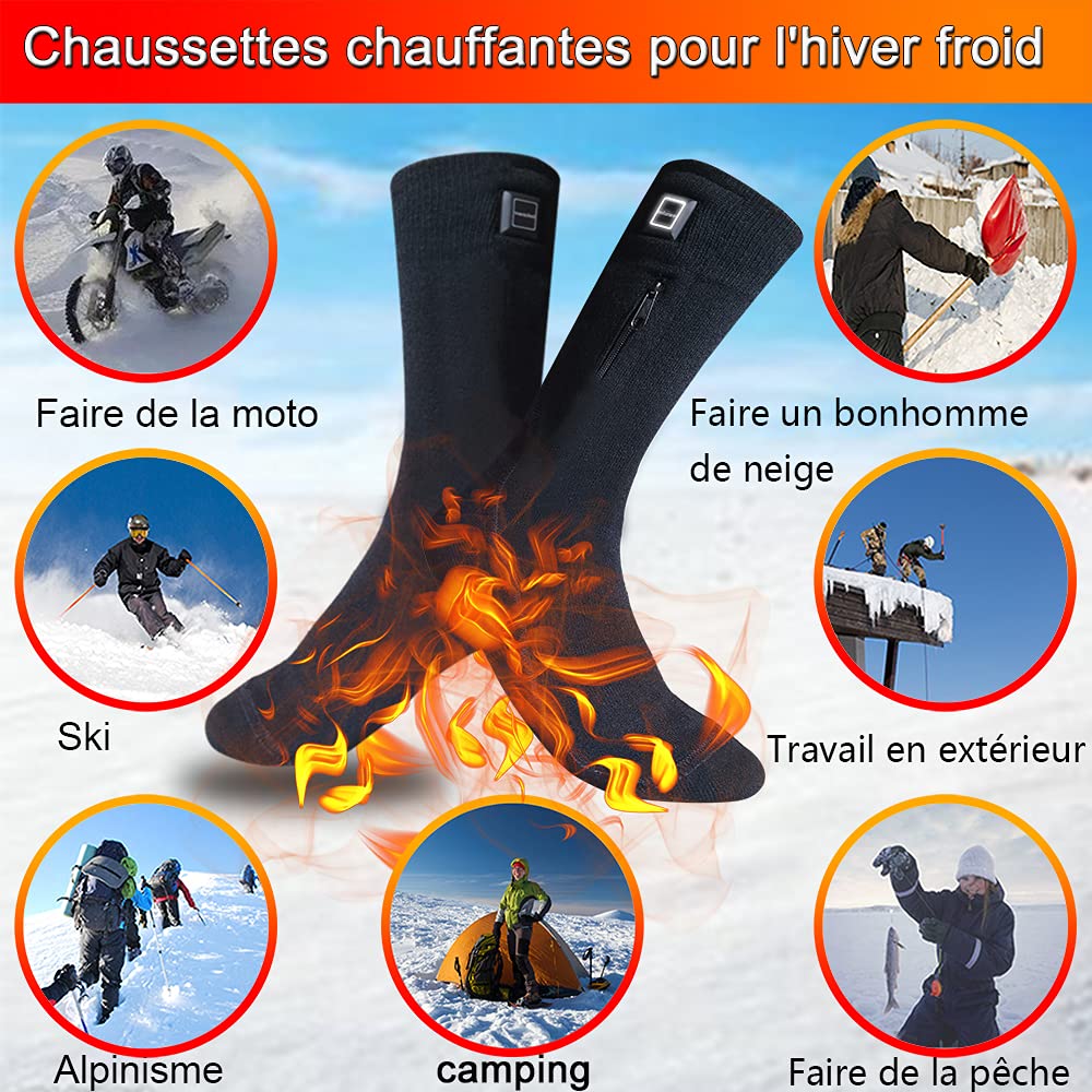 LPCRILLY Rechargeable Electric Heated Socks, Foot Warmer Heated Socks for Men and Women, Thermal Socks for Motorcycle and Bike Riding, Camping, Hiking, Fishing, Skiing in cold winter M