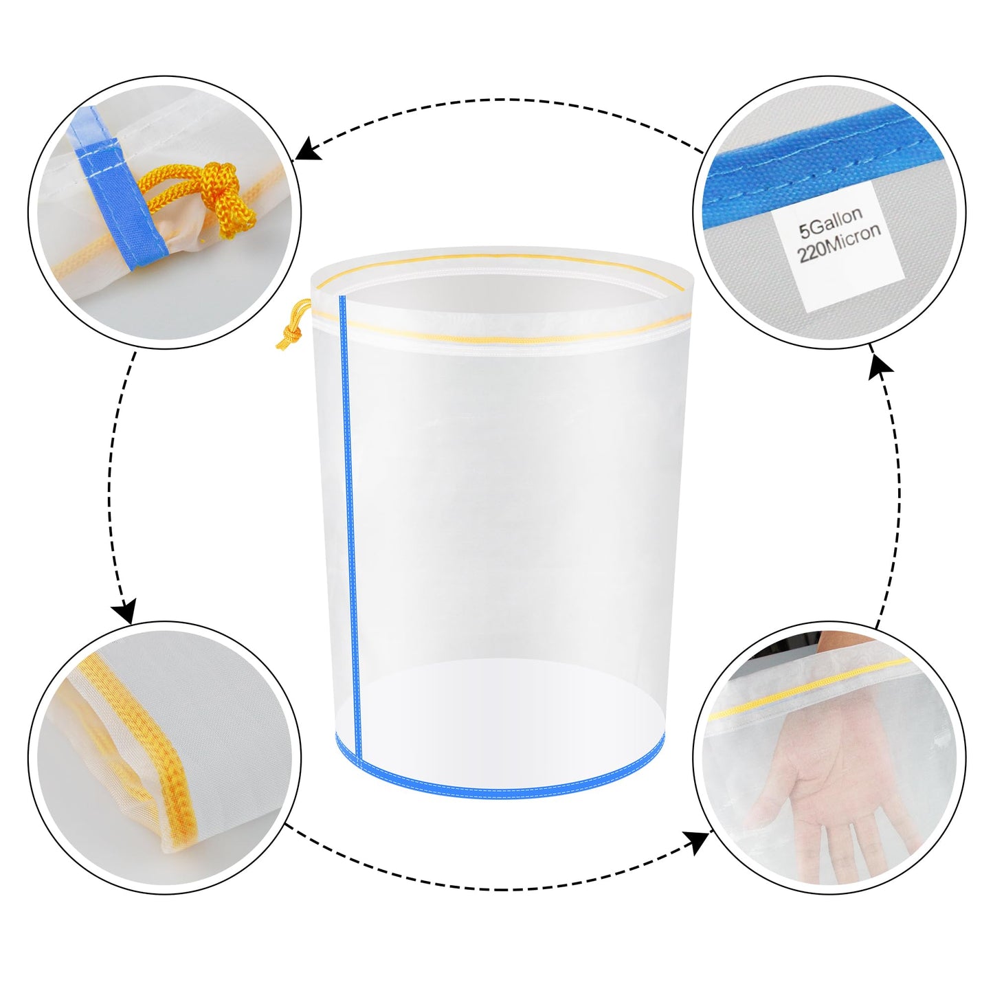 Indoor Bubble Bags All Mesh 5 Gallon 5 Bags Set Bubble Hash Bag Ice-O-Lator Herbal ICE Essence Extractor Kit with Pressure Screen and Carrying Bag for Herb Extraction and Hash Production