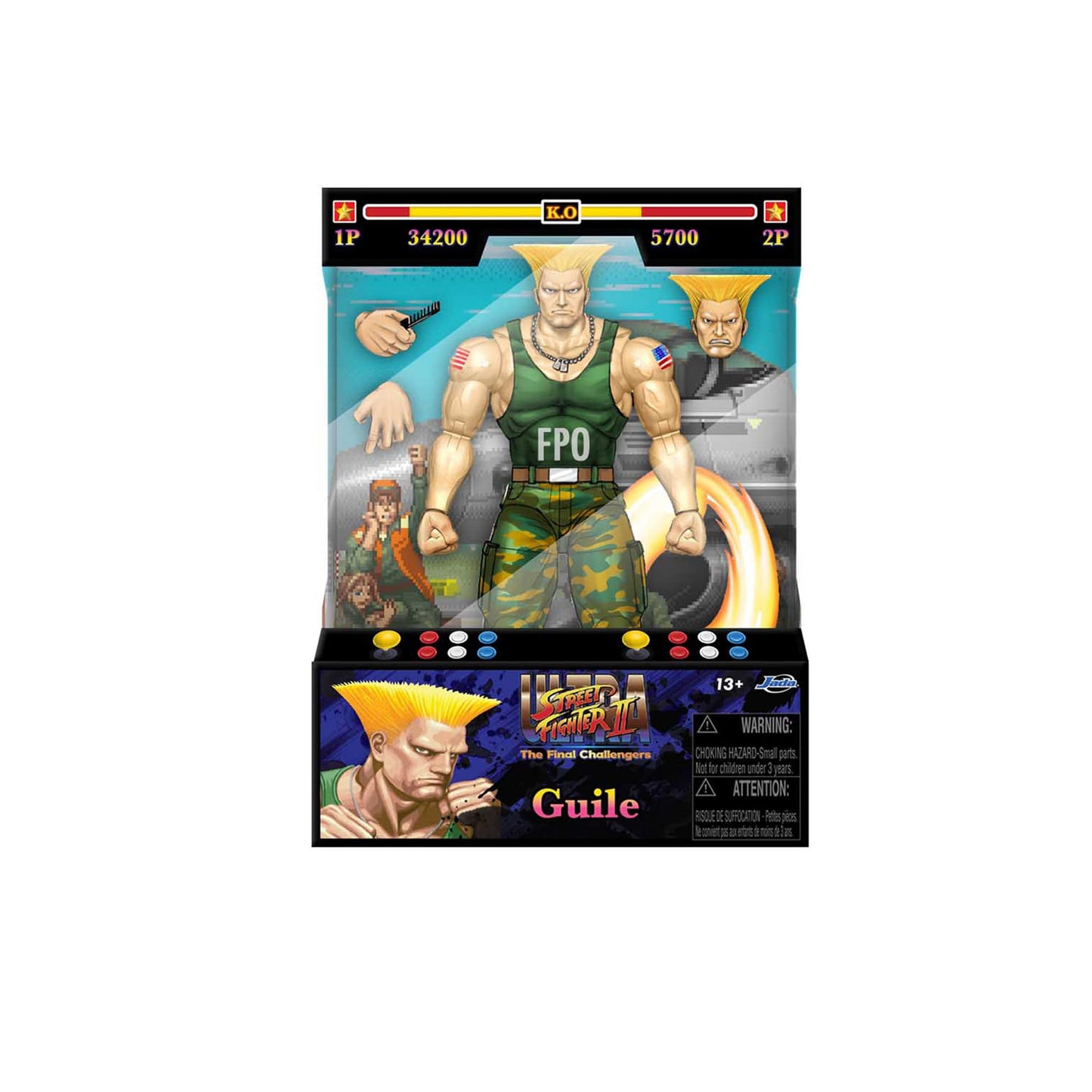 Jada Toys Street Fighter figure Guile (15 cm) - poseable collectible and action figure from Street Fighter 2: The Final Challengers, with alternate head, hands, and accessories, for ages 13+