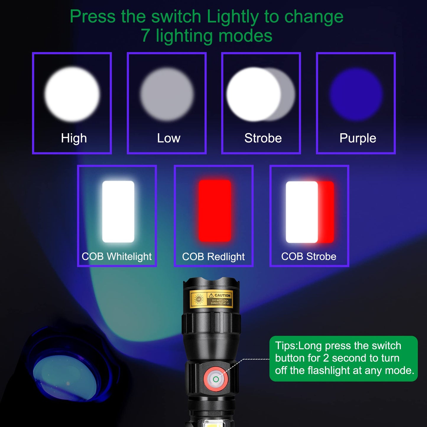 DARKBEAM A200 UV 365nm flashlights USB magnetic rechargeable LED flashlight 3 in 1 blacklight, ultraviolet wood lamp UV light 365 nm, detector for animal urine/amber/fluorescence, 2 pieces