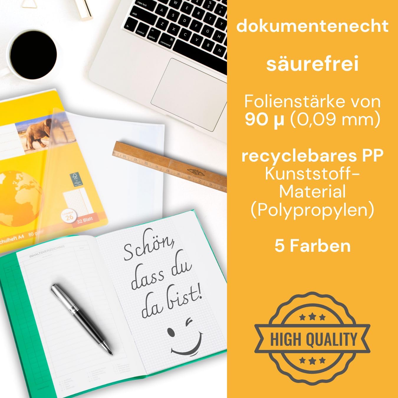 Perfect Line 125 A4 notebook covers, 5 colors, transparent grained cover, protective cover made of recyclable PP, document-proof (5 sets of 25 pieces each).