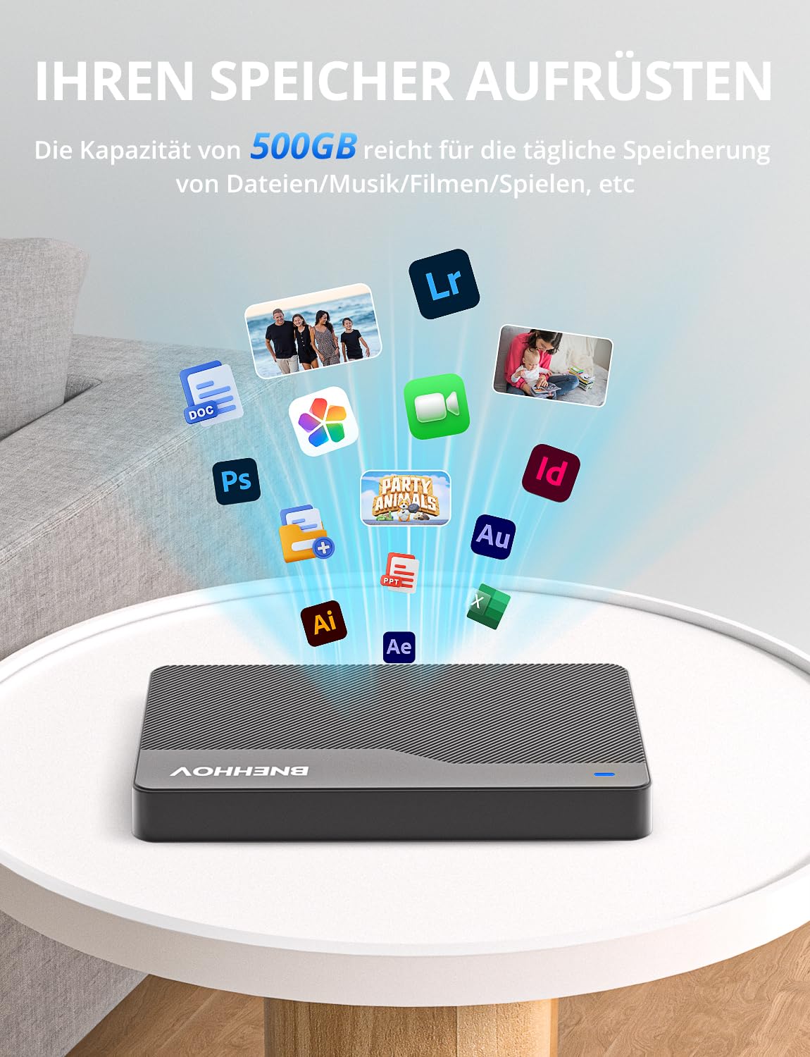BNEHHOV External Hard Drive, 500GB Portable 2.5 Inch USB 3.0 Backup HDD, Ultra Thin Plug-and-Play SATA Hard Drive Storage for Windows, Mac, PC, Laptop, TV, PS4, Xbox, Wii U, Chromebook.