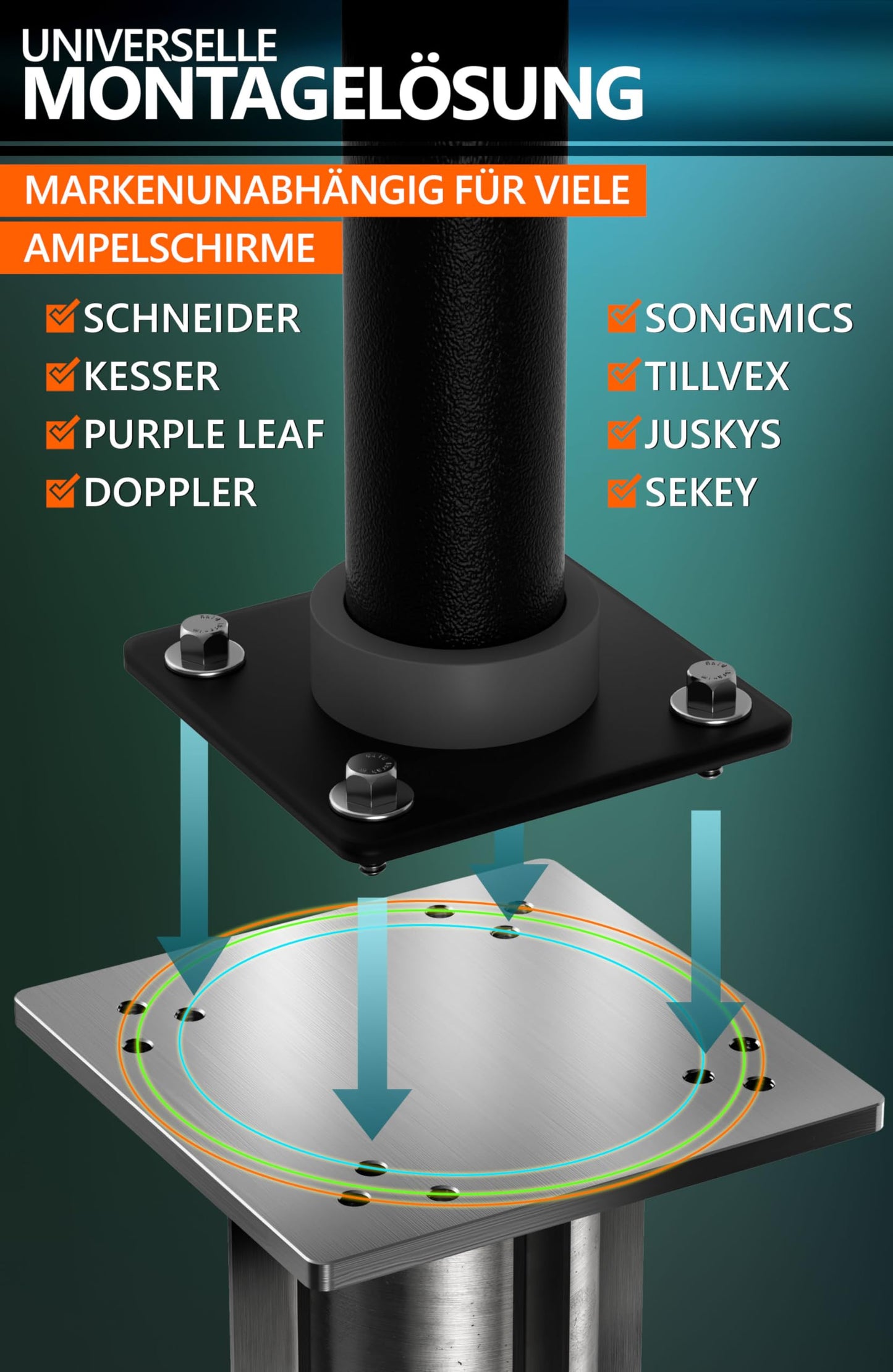 4smile Ground Sleeve Umbrella - Ground Anchor Cantilever Umbrella with base plate for embedding, Timeless quality - Universal Parasol stand Cantilever umbrella, load capacity up to 500 kg