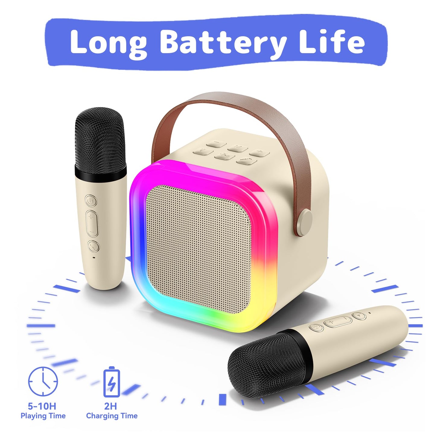 Great Karaoke Machine for kids and adults, Mini Karaoke Machine with 2 microphones, Portable Bluetooth speaker with voice effects & LED lights, Gifts toy for girls and boys.