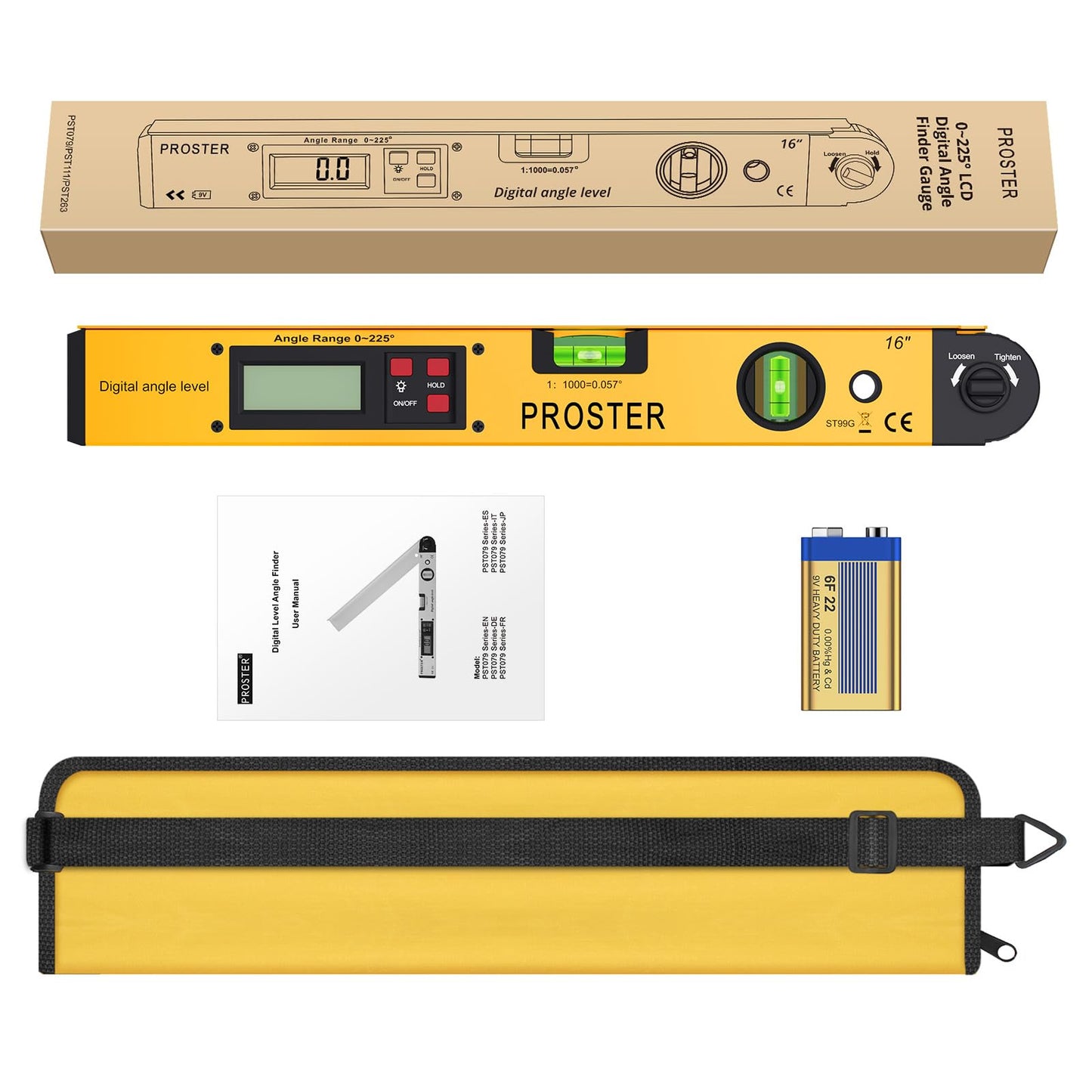 Angle Finder 0-225° Digital Angle Gauge 400mm/16 Inch Angle Ruler with Battery and LCD Backlight Horizontal & Vertical Spirit Level Angle Measurement Detector for Construction Technology