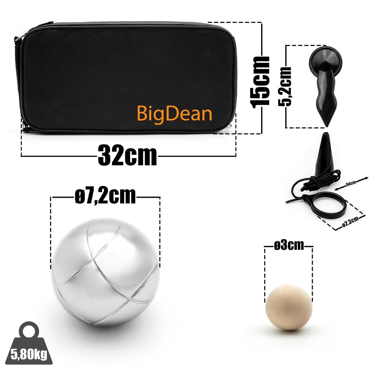 BigDean Boule Set with 8 chrome-plated Boule balls