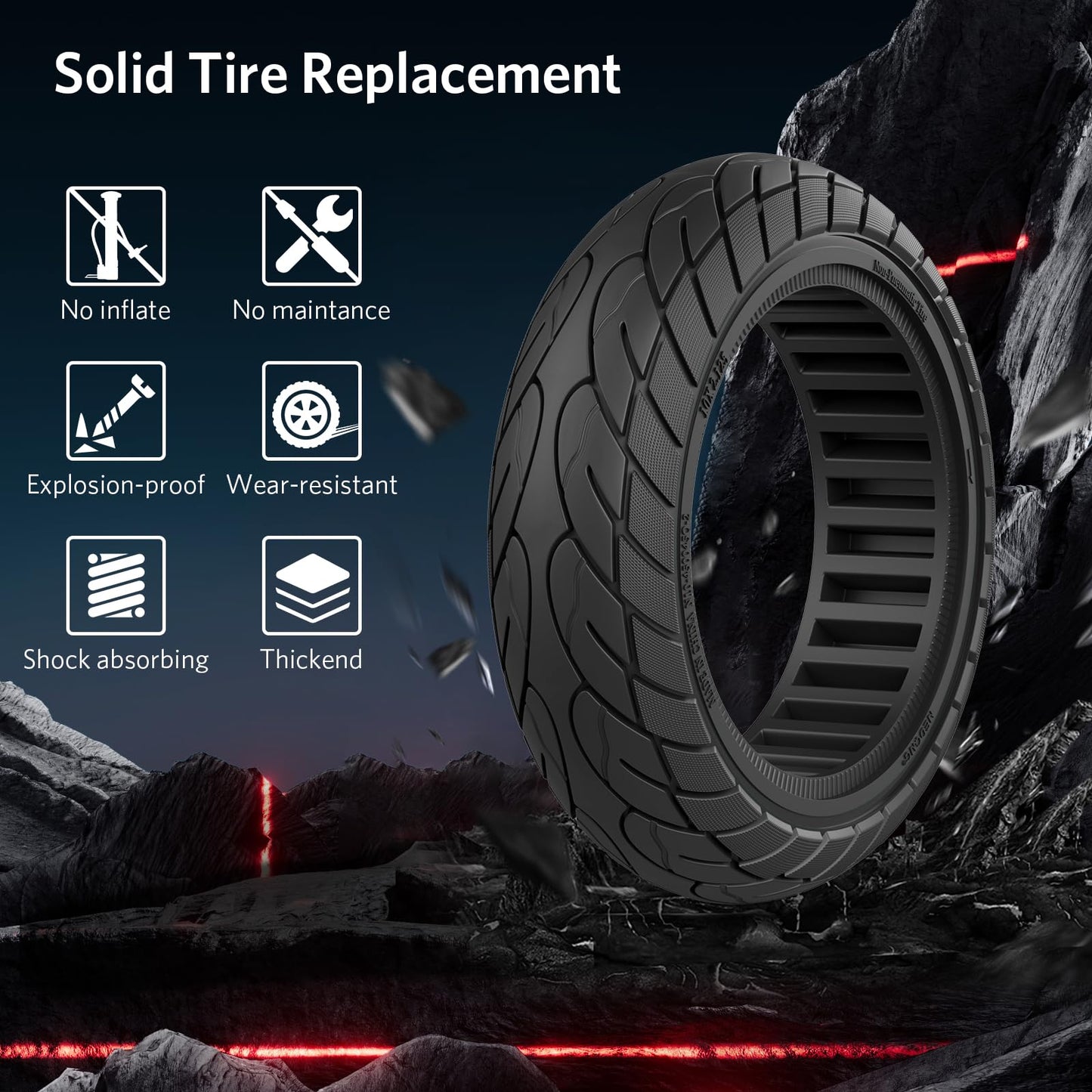 OUXI 10x2.125 inch Solid Replacement Tire with 1 Installation Tool for Electric Scooters Full Rubber Tyre, 10x2.125 inch Replacement Wheels, Full Rubber Tyre, High Elasticity Electric Scooter Tire