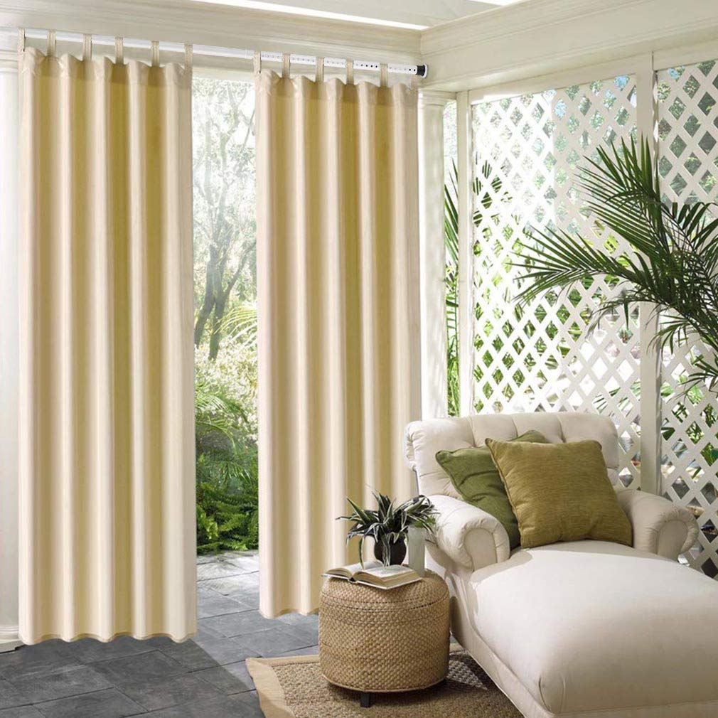 KINLO 210-260cm telescopic shower curtain rod without drilling in beige. Adjustable stainless steel rod for curtains in shower and bathtub.