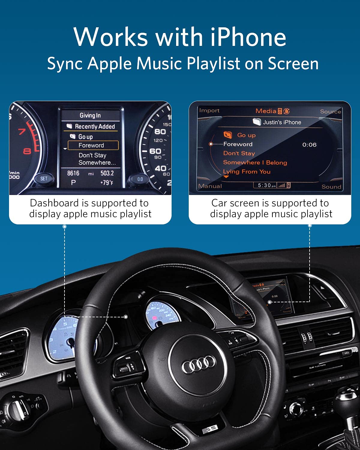 Airdual Bluetooth 5.0 adapter is compatible with Audi MMI 3G AMI Music Interface, Audi Symphony, Audi Concert, VW MDI, Mercedes Media Interface.