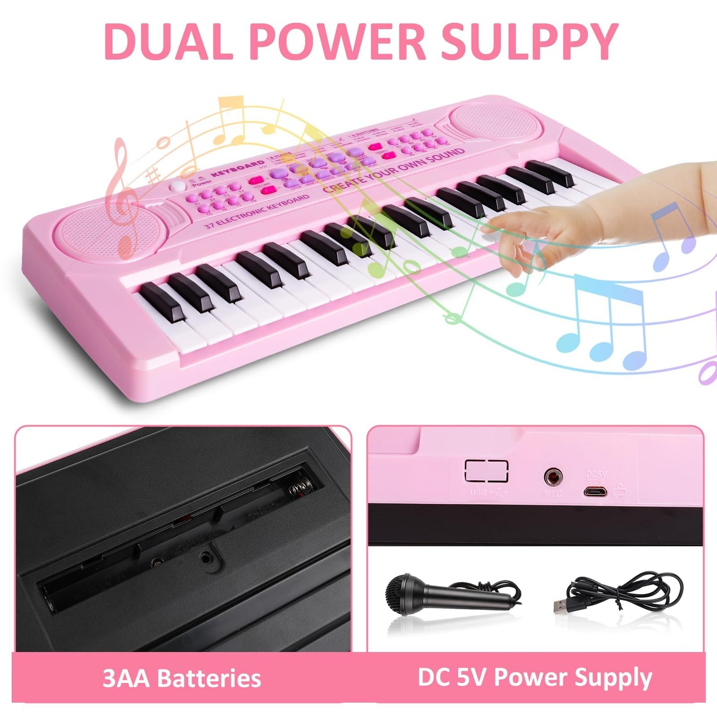 m zimoon Children Piano Keyboard, 37 Keys Electronic Piano for Kids Music Piano Multifunctional Musical Instruments Learning Toy Birthday Gift for Boys Girls Beginners