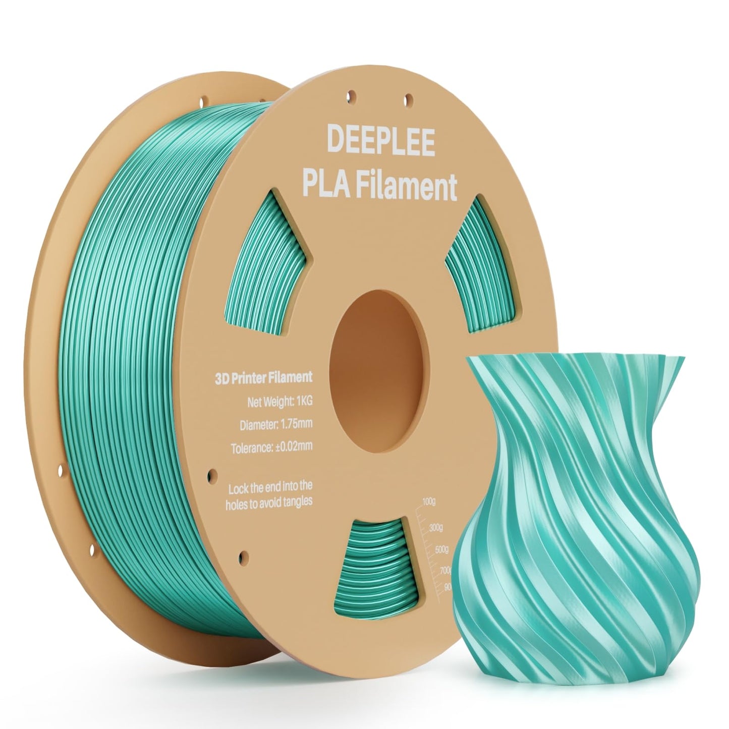 DEEPLEE Silk PLA Filament, Shiny Silk 3D Printer Filament 1.75mm, Multicolor Filament PLA, Dimensional Accuracy +/- 0.02mm, 1kg (2.2lb) Spool, Mint Green 1KG