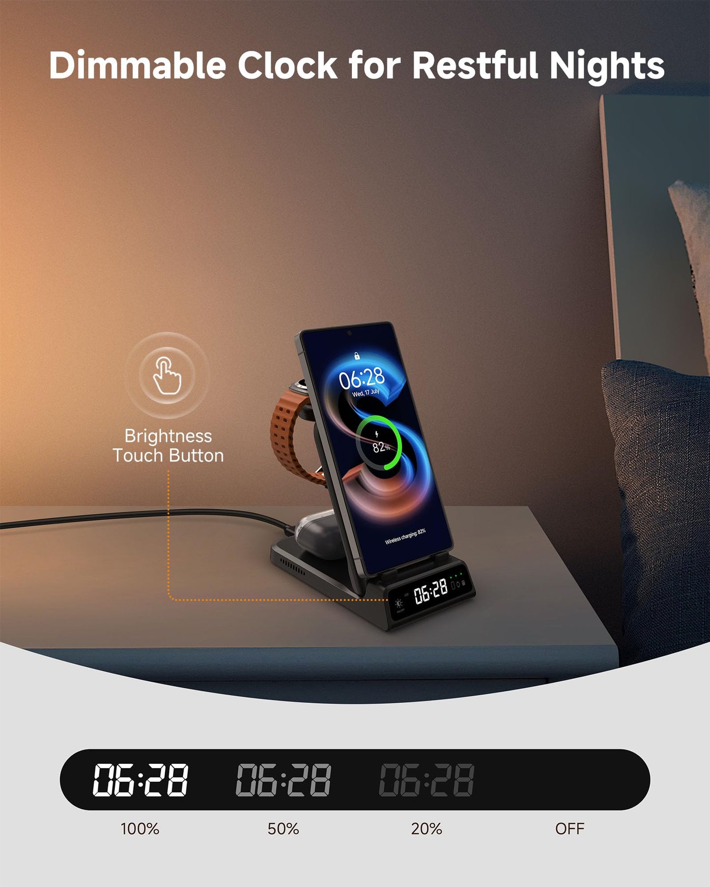 Inductive charging station for Samsung S25/Watch 8/8 Classic, SwanScout 703S, 3 in 1 Wireless Charger for Samsung S25 Ultra/S25+/S24/Fold 7, charger for Galaxy Watch Ultra 2025/7/6/5 & Buds (No Adapter)