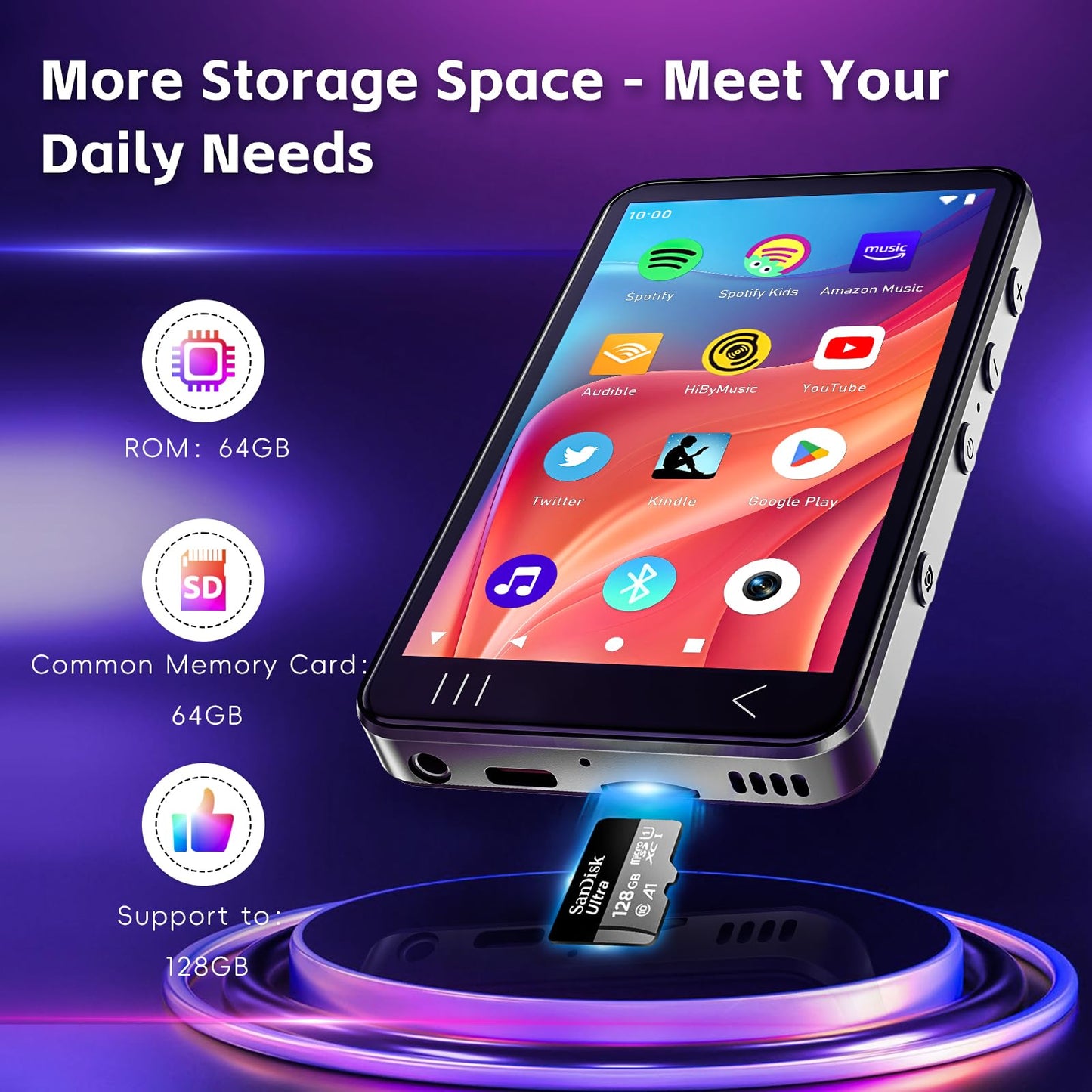 HIFI WALKER G7 MP3 Player with Bluetooth and WiFi- MP3 Player with Spotify and Camera, Android MP3 Player, Touchscreen 144GB MP4 Music Player with Speaker, Support YouTube, Audible