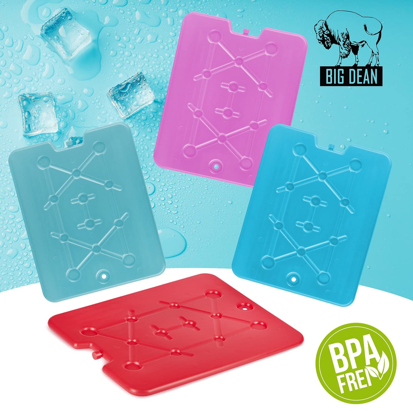 BigDean 8-piece set of XXL reusable ice packs, each 750ml in size - perfect for coolers and ice chests - 32 x 25.5 x 1.5 cm - Freezeboards cooling elements - extra flat and thin.
