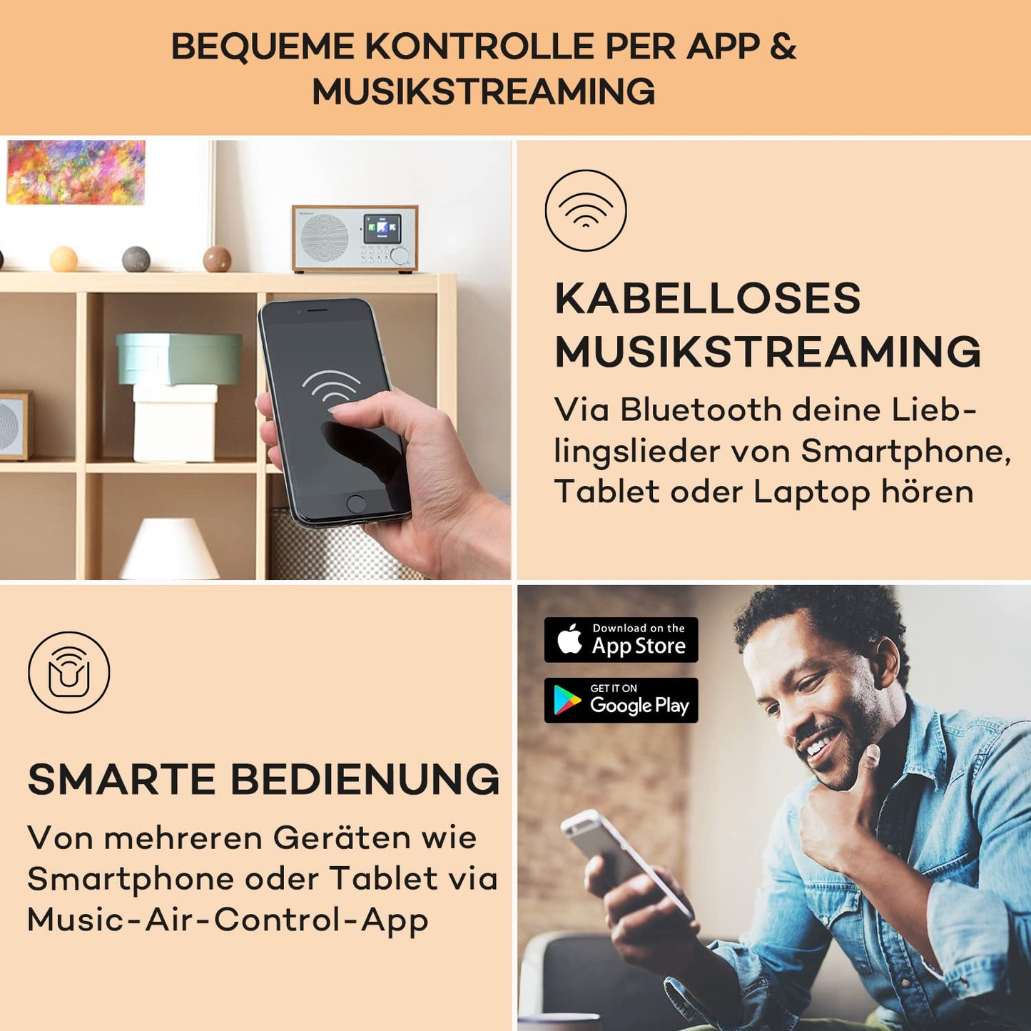 Auna radio, portable internet radio, DAB with Bluetooth, DAB/DAB+/FM with stereo speakers, kitchen radio with HCC display, small digital radio, DAB Plus radio with remote control.