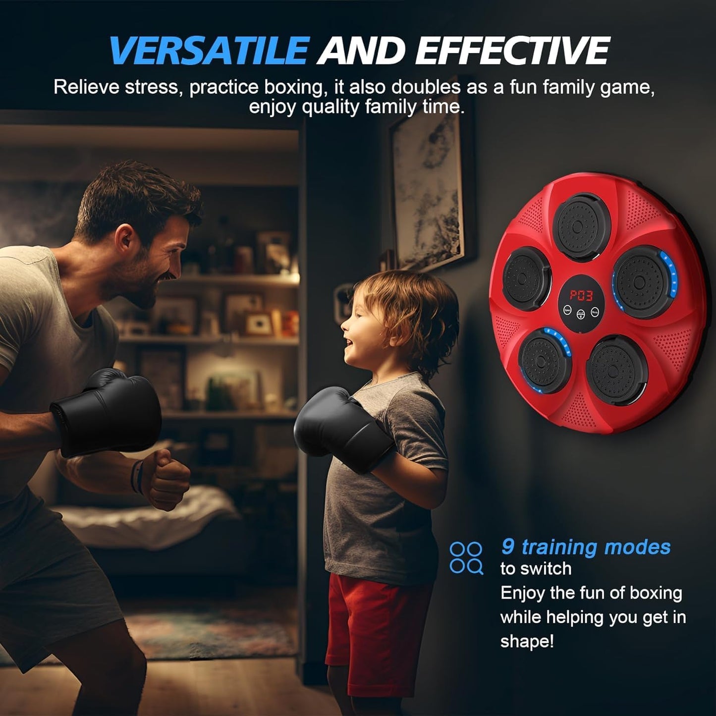 INMORVEN Music Box Machine, Punching Bag Kids Wall Mount for Boxing Equipment 15.7 Inches, Smart Electronic for Home, Focus Agility Training for Kids and Adults (Red)