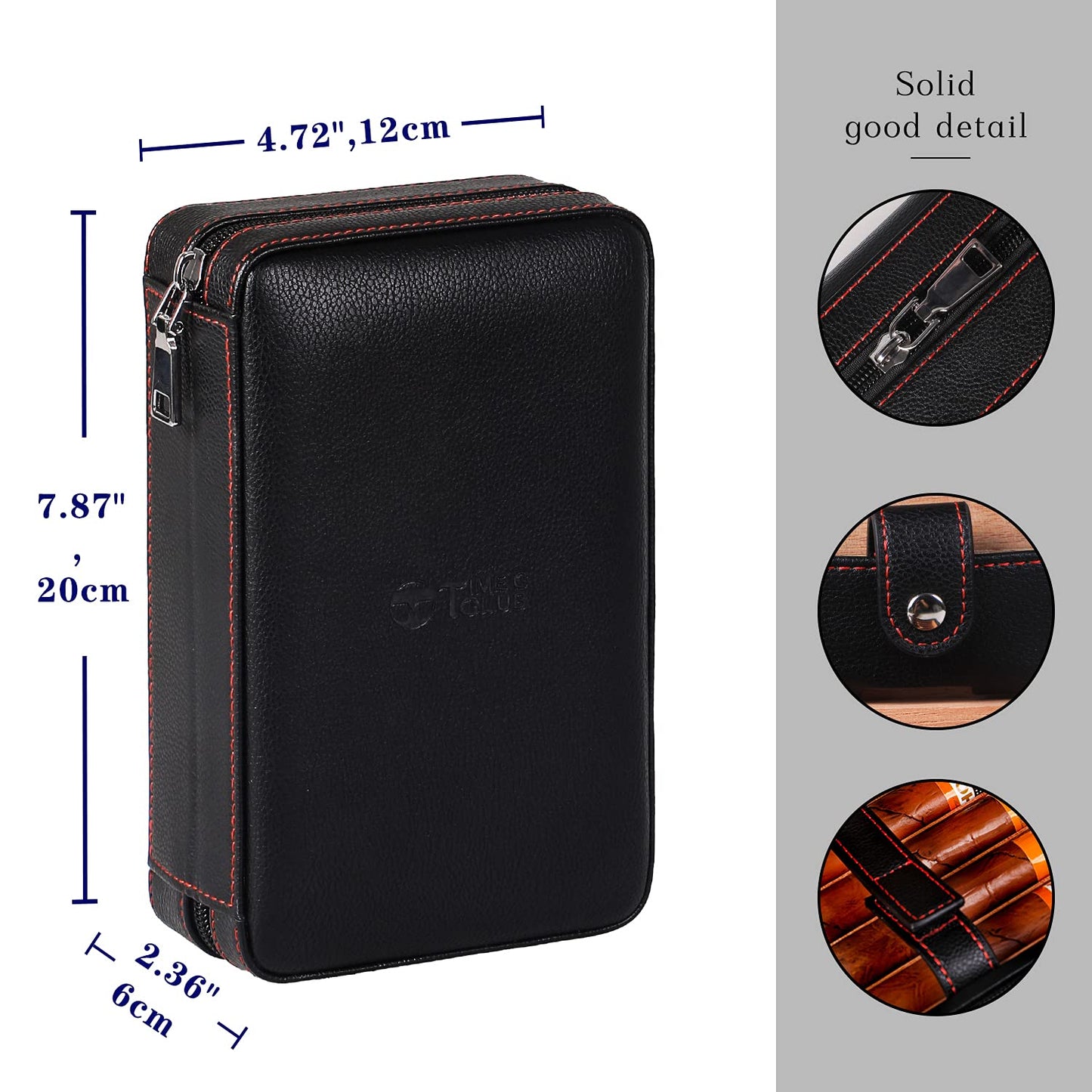 Time C club 4 Finger Portable Travel Cigar Case made of leather, Cigar Humidor with cigar cutter and humidifier, Best Man gift, Birthday gift, Father's Day gift