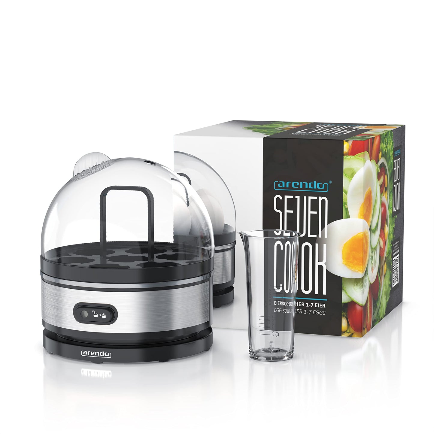 Arendo Sevencook egg cooker 400 W - stainless steel design - cooks 1-7 eggs - on/off switch - 3 cooking levels - keep warm function - signal tone - BPA-free - silver