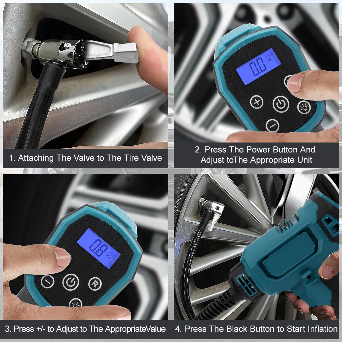 Battery compressor for Makita 18v, 130PSI electric air pump car compressor, LED digital pressure display, auto-off function, ideal for bicycle/car/ball (A)