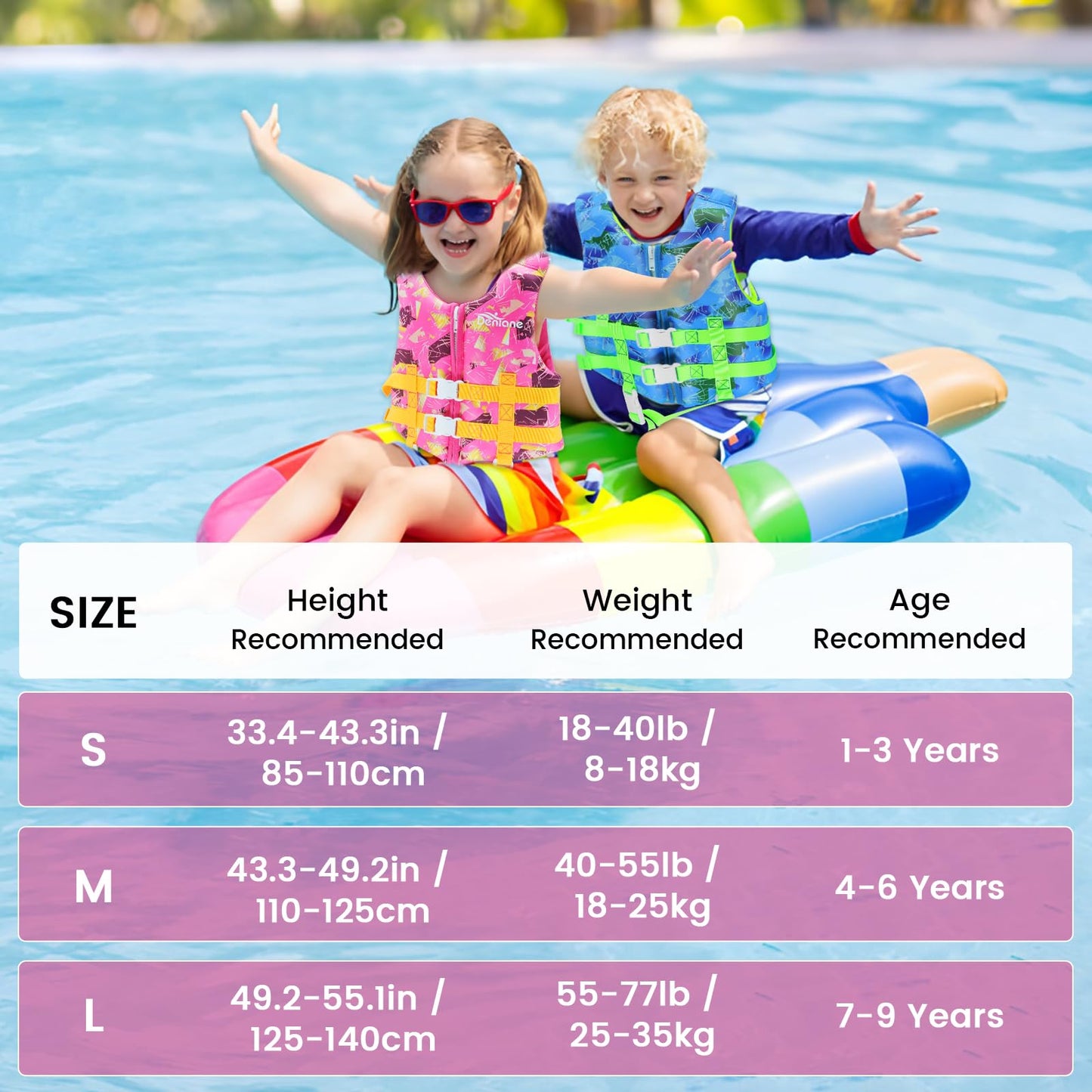 Swim vest for kids, neoprene vest perfect for toddlers. Ideal swim aid for bathing suit assistance in swim training. Adjustable safety straps for girls and boys - Pink, L (7-9 years)