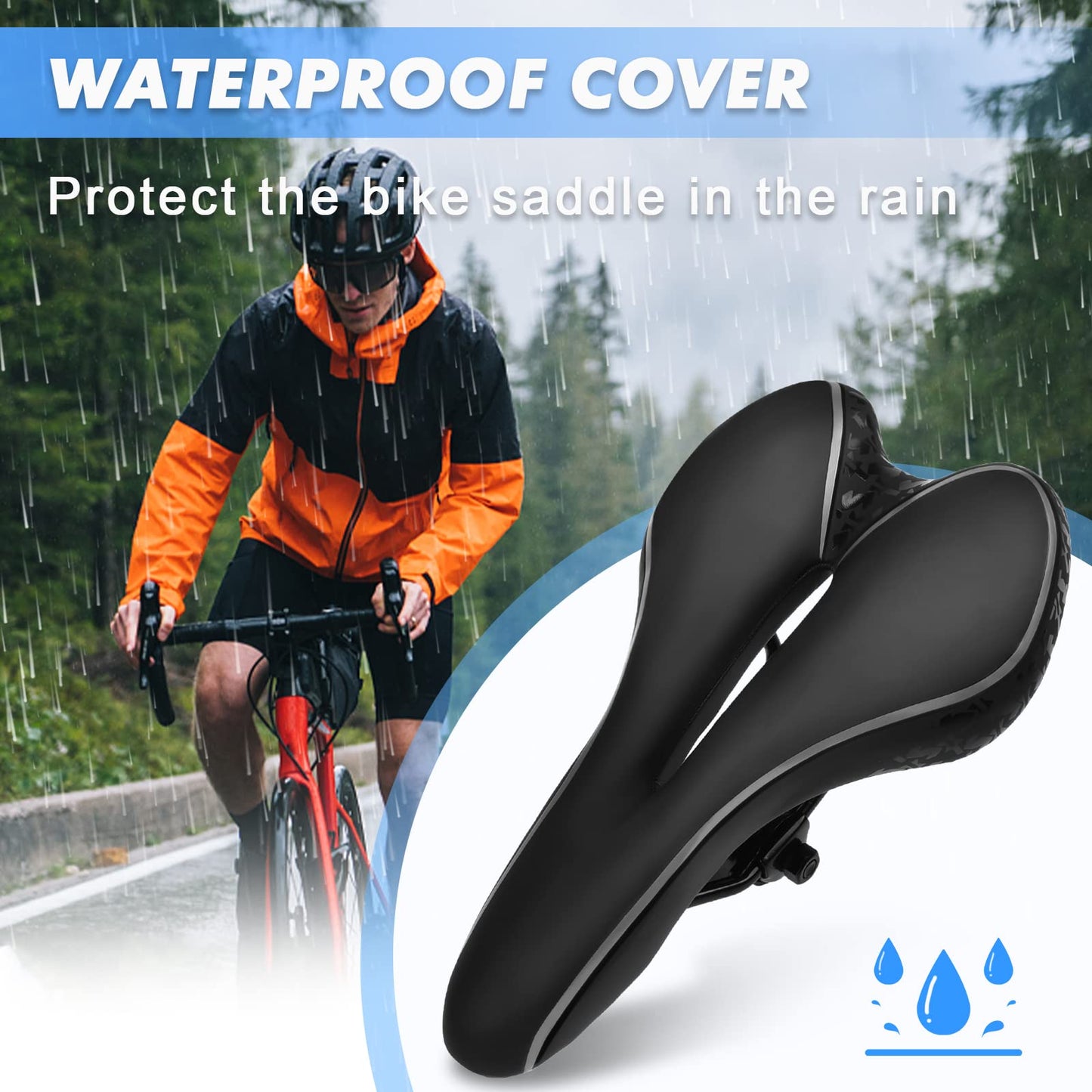 Comfortable men's bicycle saddle, gel MTB saddle for men & women, bike seats with waterproof cover hollow road bike saddle mountain bike accessory.