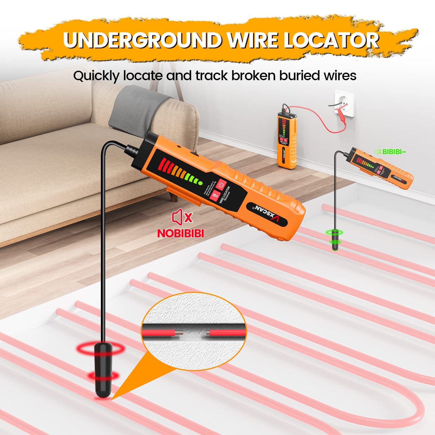 VXSCAN Underground Cable Wire Locator, F04 Wire Tracer Tester with headphones, ground cable locators for dog fence irrigation control wires.