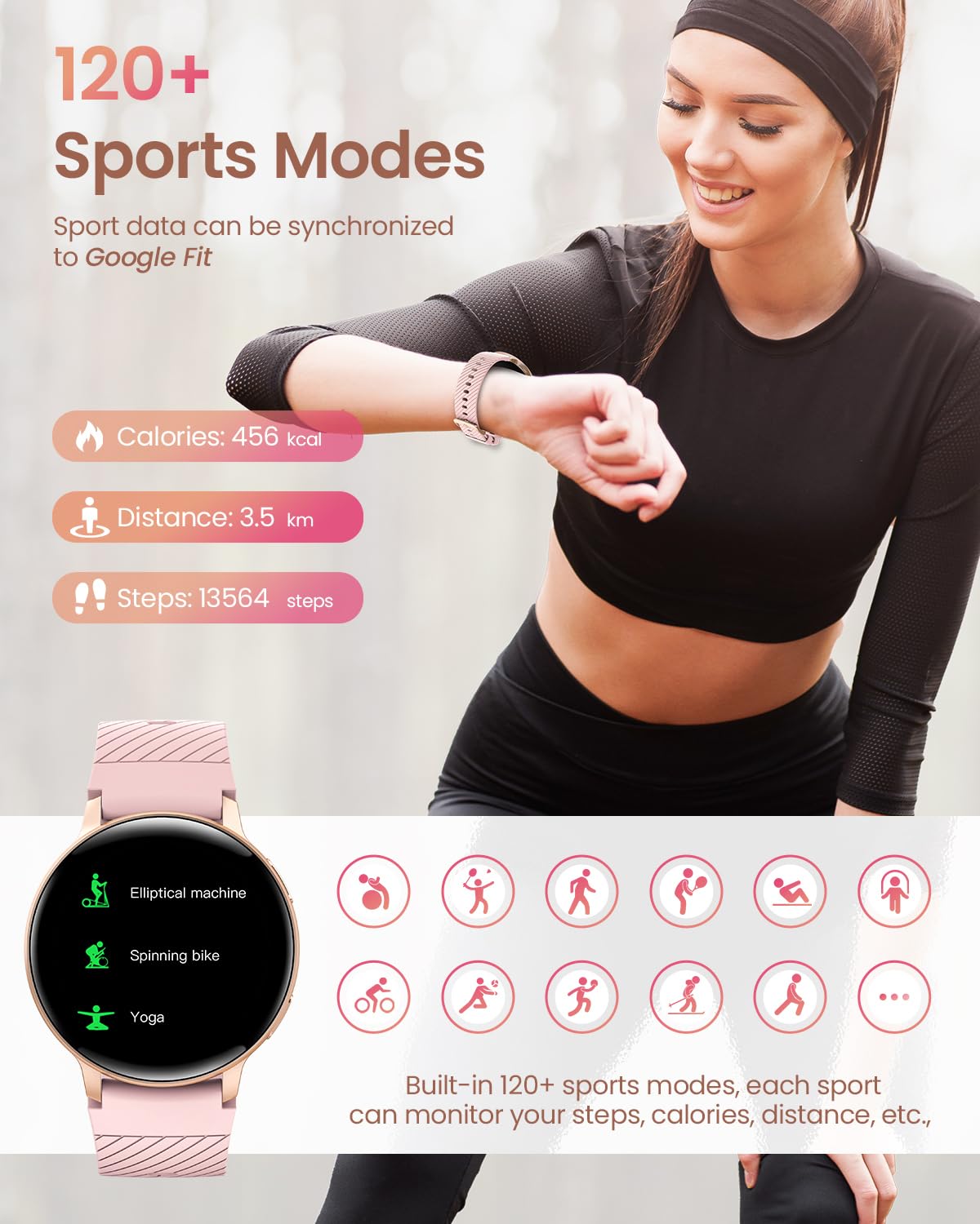 HASAKEI smartwatch for women, 1.39" HD touchscreen round ladies watch with phone function/menstrual cycle, 24H heart rate/SpO2/sleep monitor, waterproof IP68 pedometer Android iOS rose gold black.