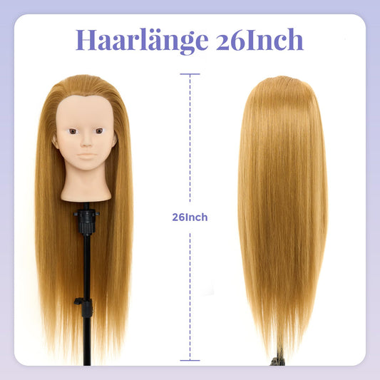 Neverland 26" Hairdressing Head Mannequin 60% Real Hair Makeup Practice Head Training Doll Head Hairdresser Training Head With Stand + Hair Styling Braid Set