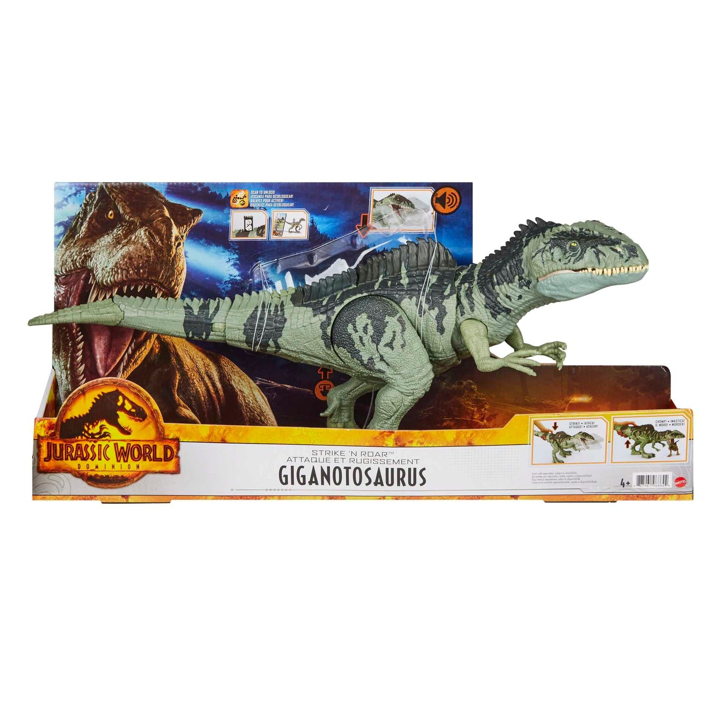 JURASSIC WORLD Strike 'N Roar Giganotosaurus - 54 cm dinosaur figure with biting action, roaring sound, realistic details, Augmented Reality with Facts App, for kids 4+. GYC94.
