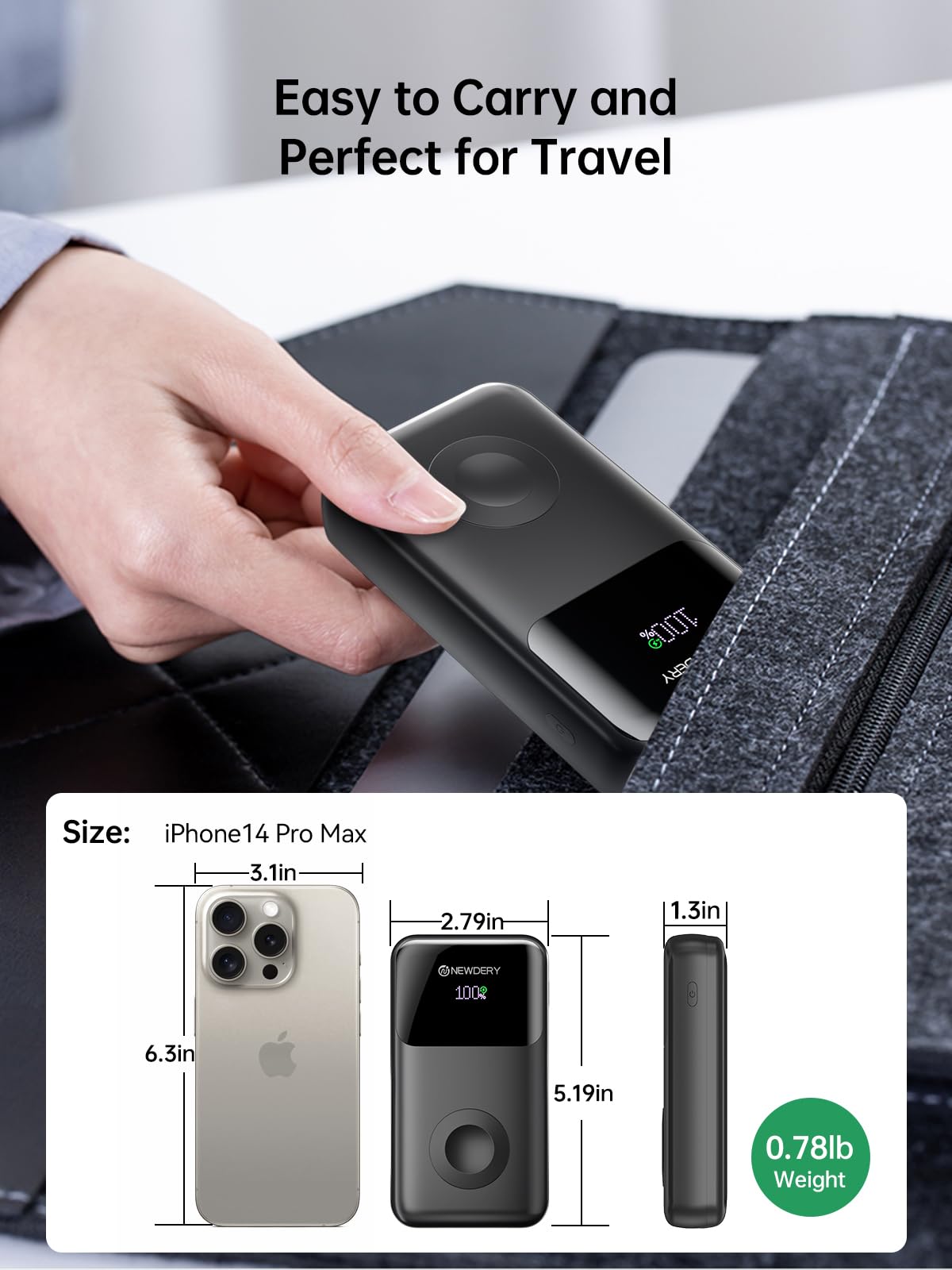 NEWDERY Powerbank for Apple Watch & iPhone Charger 20000mAh Wireless Charging Station Power Bank, Fast Charging External Battery Pack portable Travel Charger for iPhone 15/14/13/12 Series, iWatch Ultra/9-1