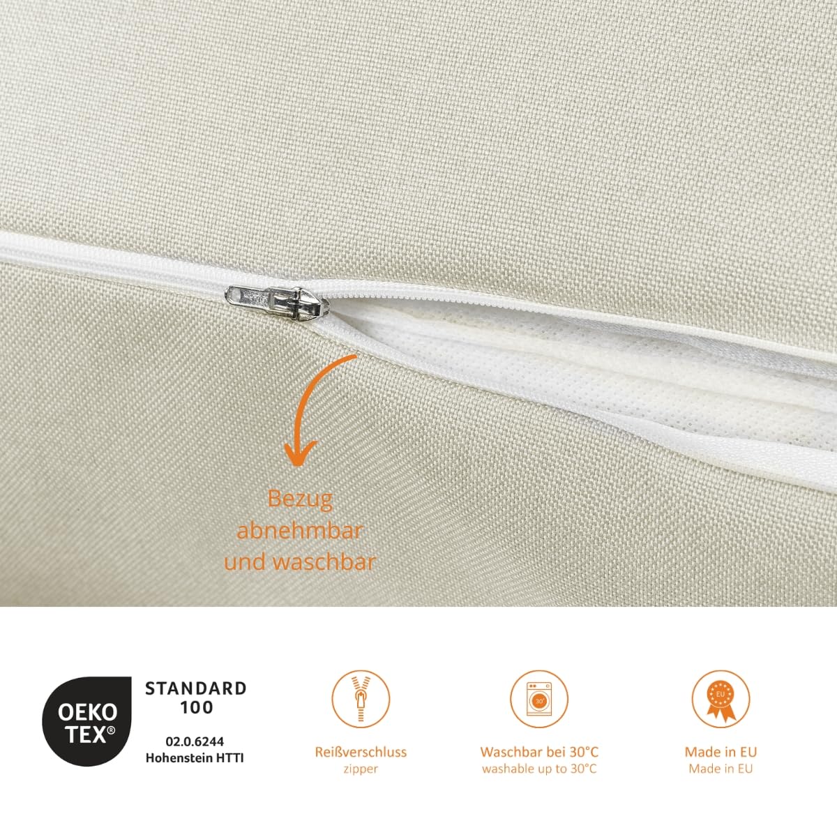 Sleeping back cushion wedge pillow for bed and sofa, lumbar pillow, triangular reading pillow, beach pillow, pillow with removable washable cover, side pocket, 70 cm wide, beige.