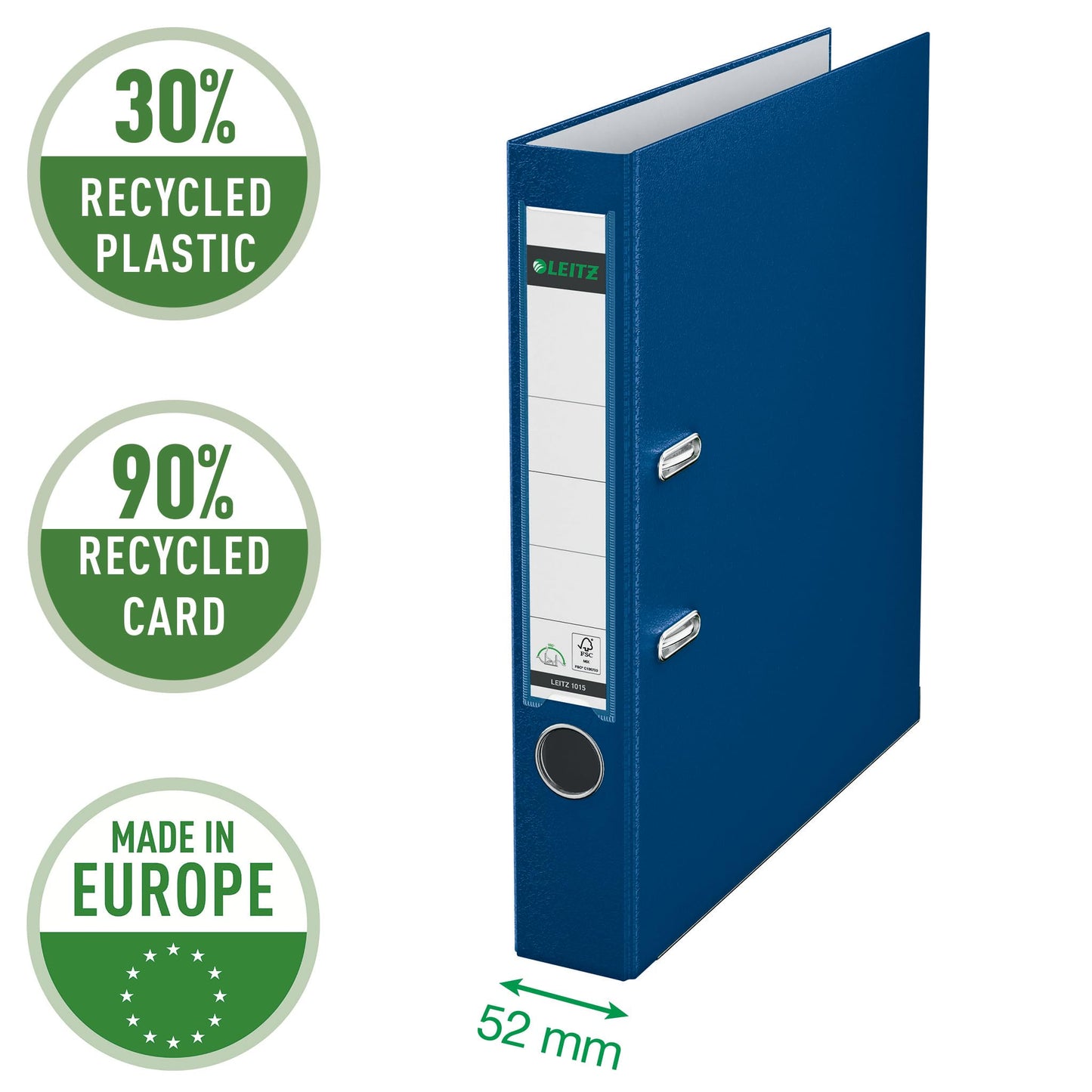 Leitz Quality Folder 180° Plastic, 3 Pack, Original, A4 file folder 5 cm slim, 90% recycled cardboard, 30% pre-consumer recycled plastic, with 180° mechanism, 350 sheets, Blue, 310345035