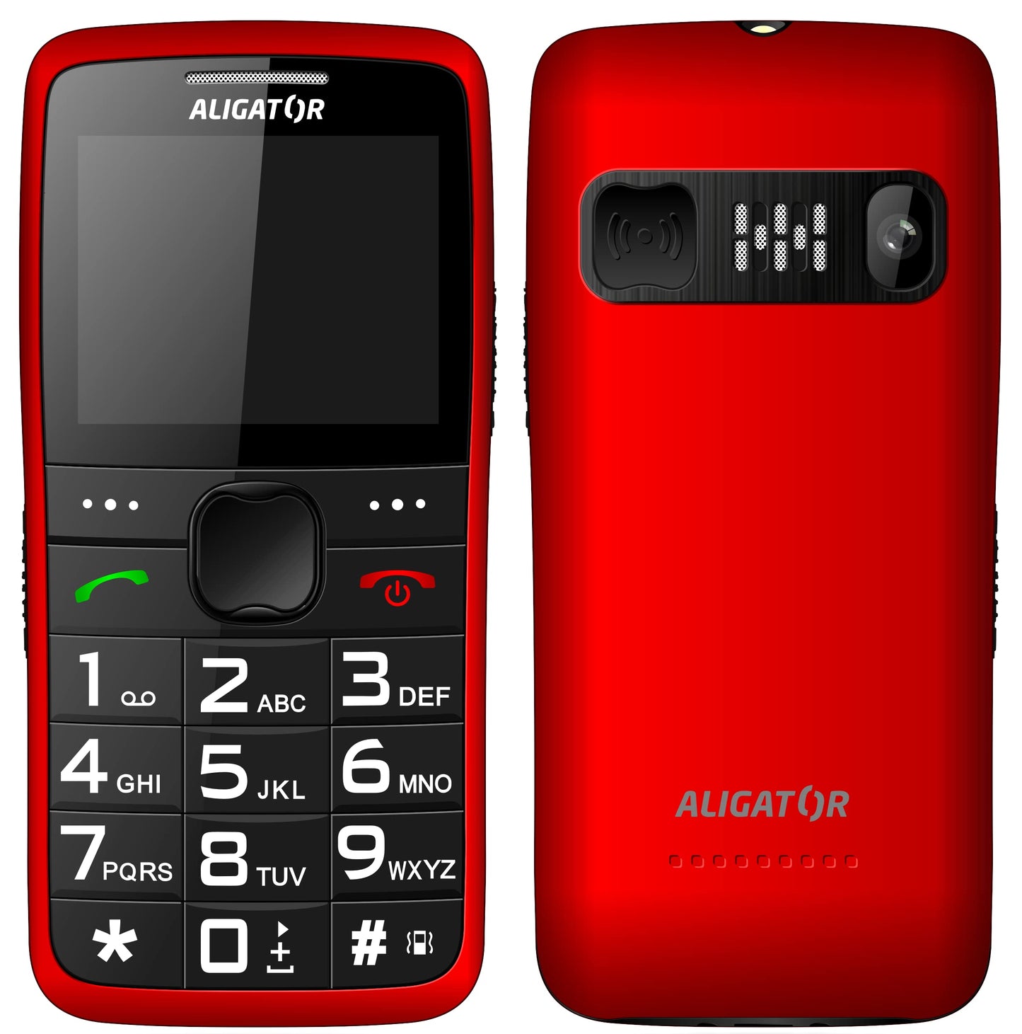 ALLIGATOR senior big button phone AZA675RD with 2.2" color display, SOS button, and location feature, red color.