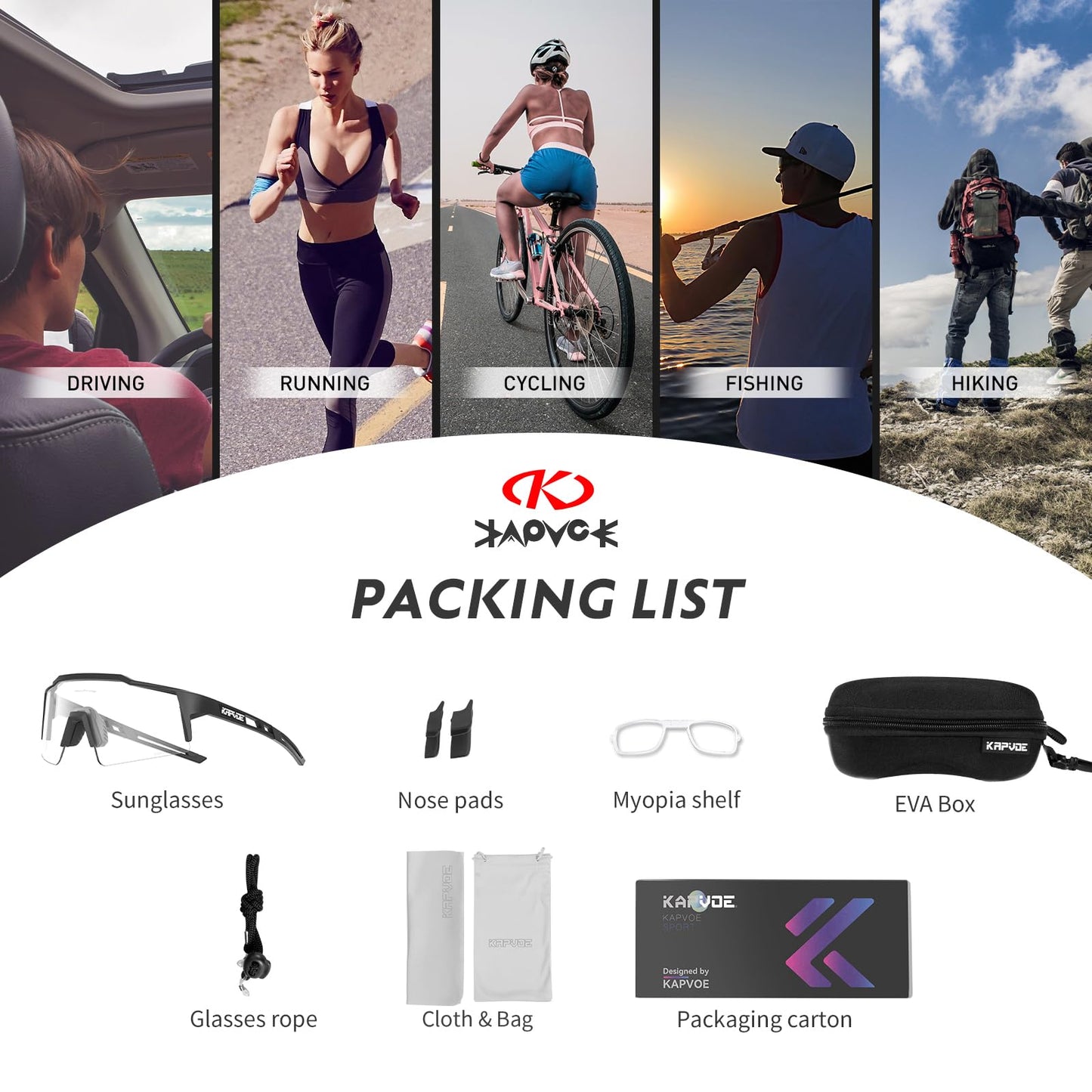 KAPVOE Photochromic Self-Tinting Cycling Glasses TR90 Frame for Men Women Clear Sports Sunglasses Sport Cycling MTB Glasses Driving Sports Baseball Running Clear Black 01