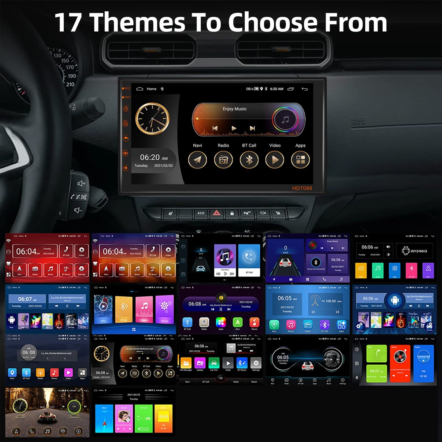 Podofo 2 Din car stereo with wireless Apple Carplay, Android Auto, Bluetooth. Android 13 Double Din car radio with 7-inch touchscreen display, WiFi, GPS, FM/RDS + rearview camera.