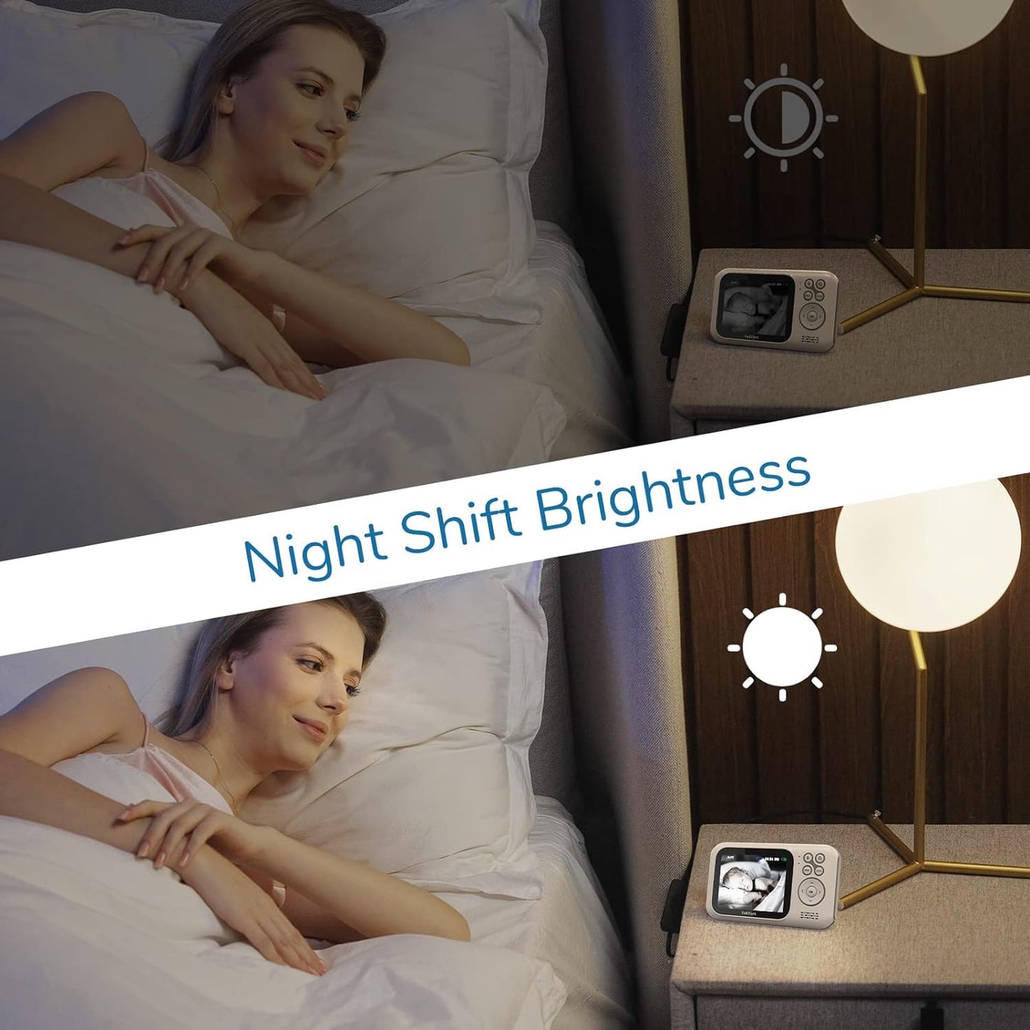 TakTark video baby monitor with camera, 3.2'' screen, zoom, VOX function, 2-way talk, night vision, temperature monitoring.