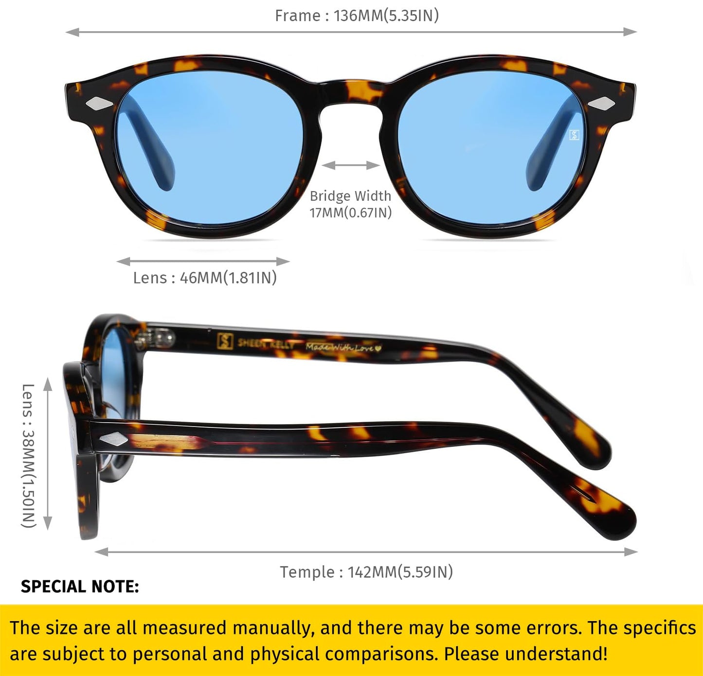 SHEEN KELLY Retro Acetate Oval Sunglasses for Men Women High-Definition Polarized Round Lens Material