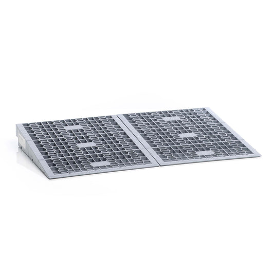 Wiltec door threshold ramp, various heights 0-25/25-50/50-76 mm, 810 mm width for wheelchair & walker, grey, plastic wheelchair ramp with non-slip surface