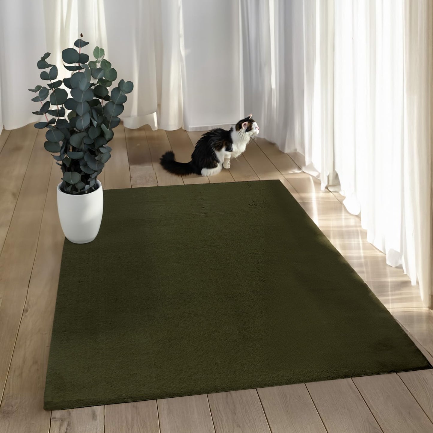 Paid Carpet Living Room High Pile - 200x290cm - Green - Super Soft Cuddly Fluffy Modern Plain Modern Soft Bedroom Rug