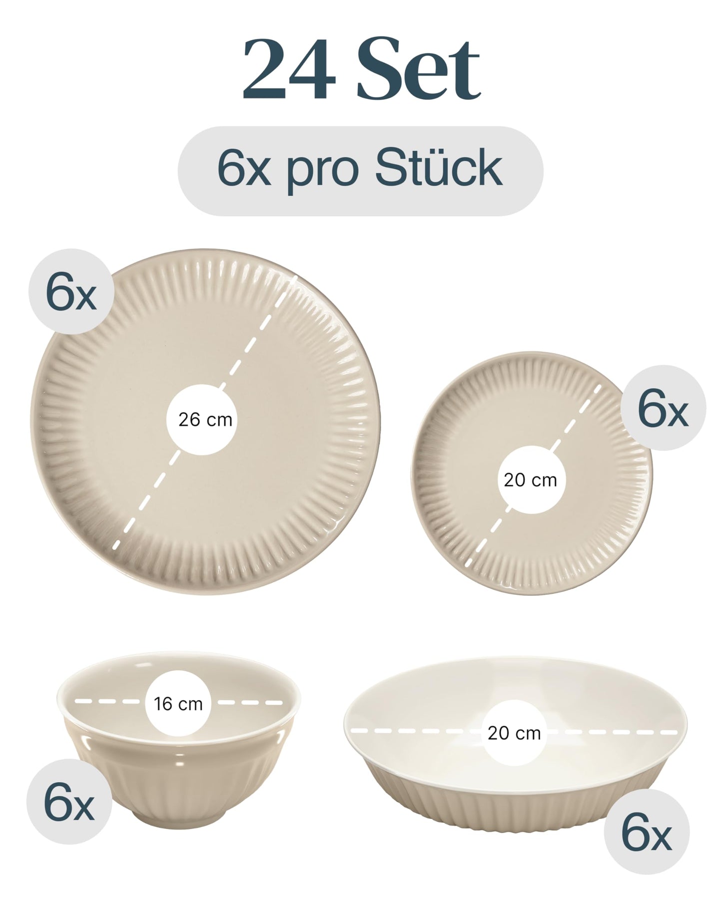 Stoneware dinnerware set for 6 people Hygge 24 pieces. WINNER, Gorgeous Scandinavian Stoneware Dinnerware Set, Bowl and Plate Set, Tableware for 6 people, Dinnerware Sets Pure Living in light brown.