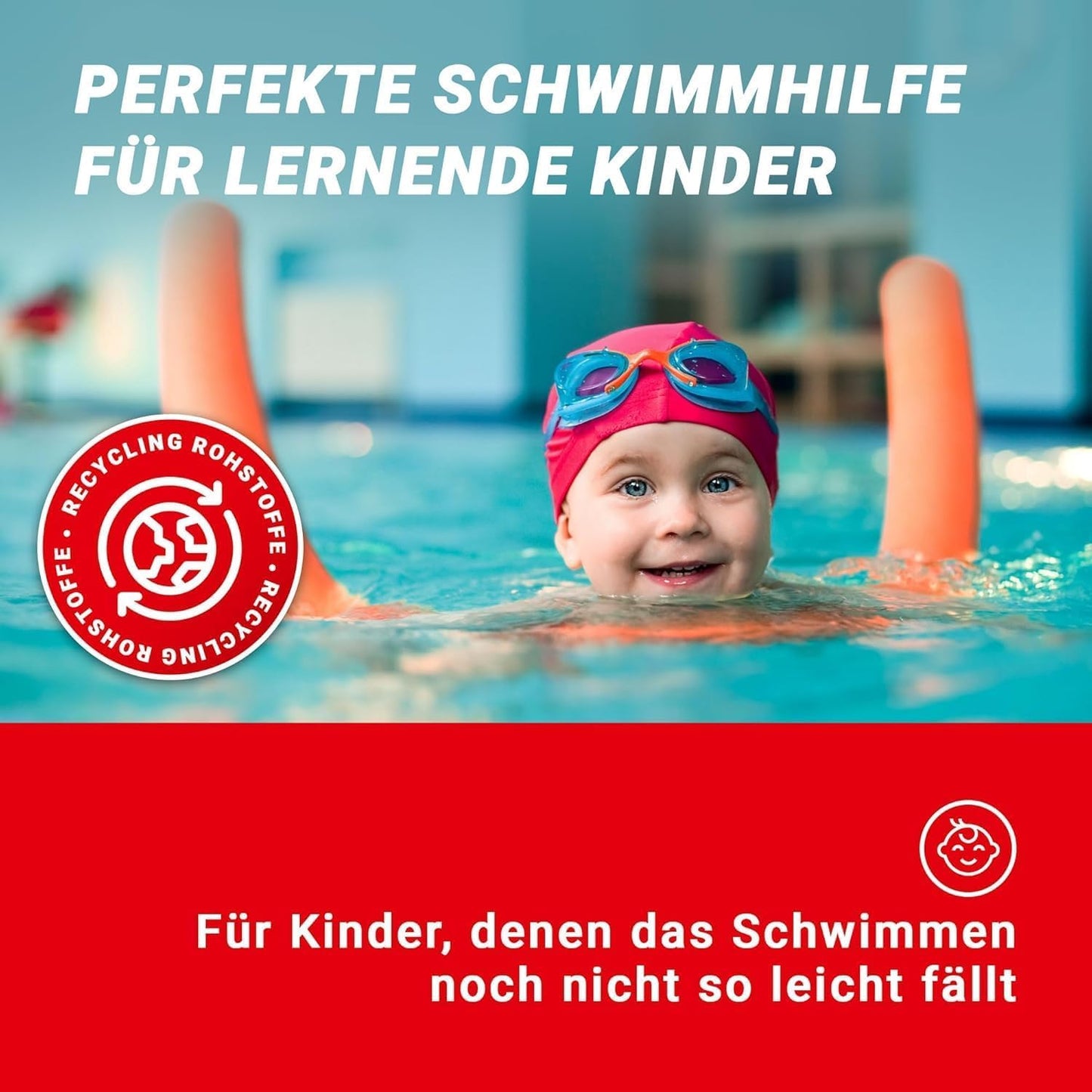 Conipa® - Set of swim noodles (160 x 7 cm) for kids & adults (made of foam) - pool noodle & pool toy set for ages 3-10 (Made in Europe) - pool water noodle in blue + red.