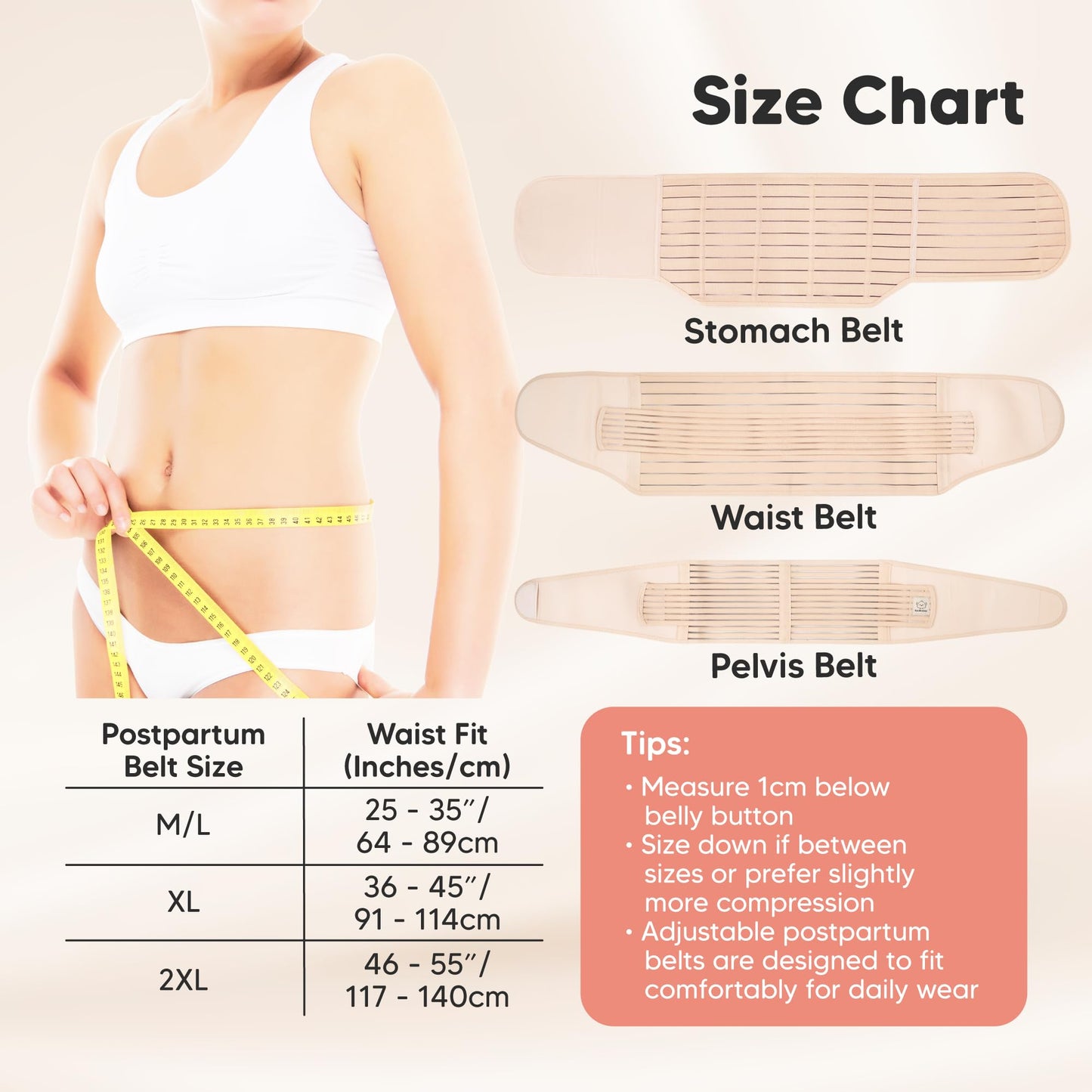 KeaBabies Revive 3 in 1 Postpartum Belt for Women - Belly Belt after Birth C-Section, Postpartum Recovery Belt, Belly Band after Birth, Pregnancy Belly Belt (Classic Ivory, XL)