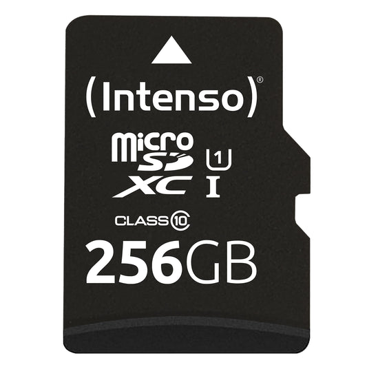 Intenso Premium microSDXC 256GB Class 10 UHS-I Memory Card with SD adapter (up to 90 MB/s), black