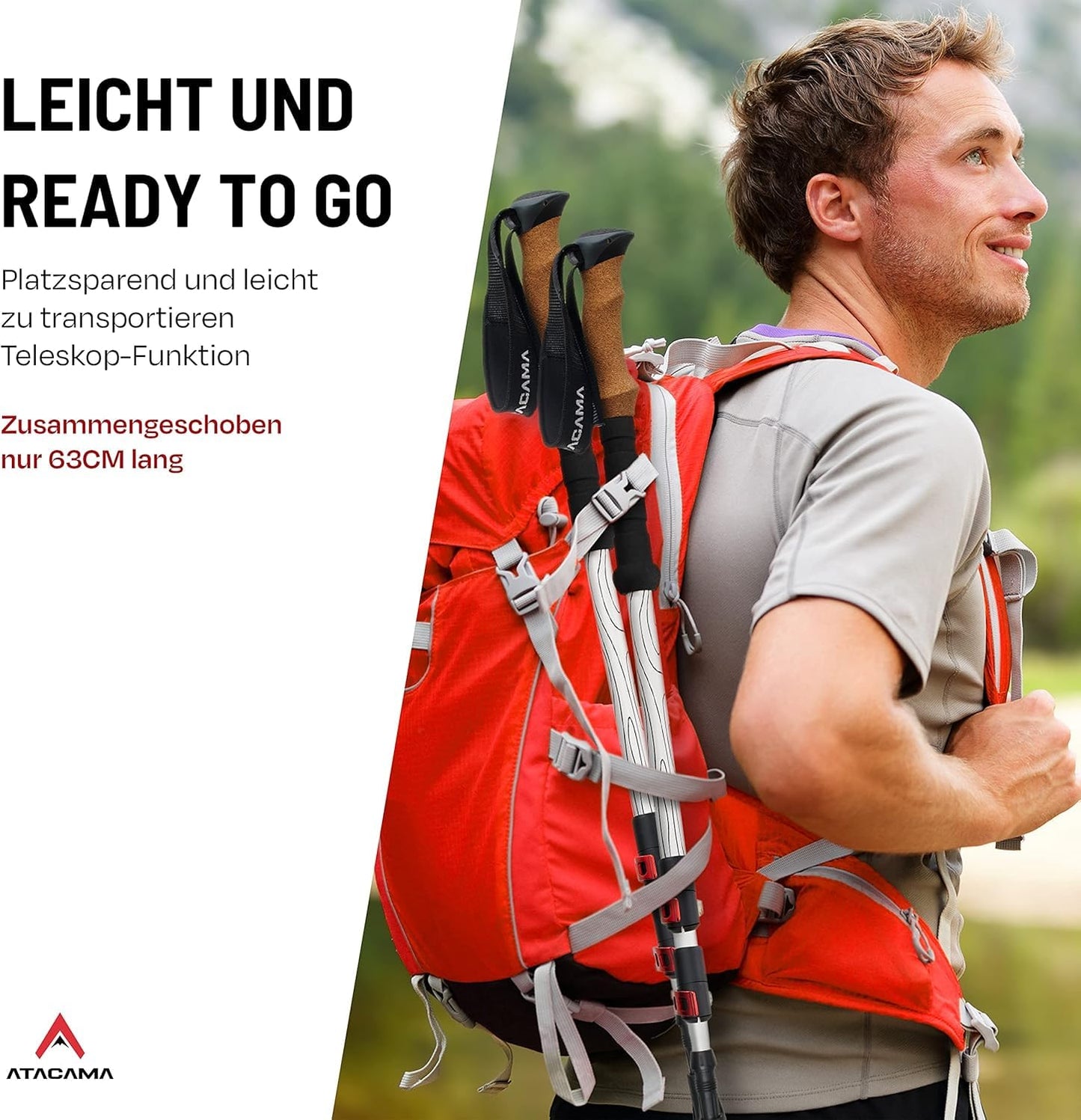 ATACAMA telescopic aluminum hiking poles - Nordic walking poles for men and women - Adjustable rubber tips - Lightweight trekking poles adjustable hiking poles.