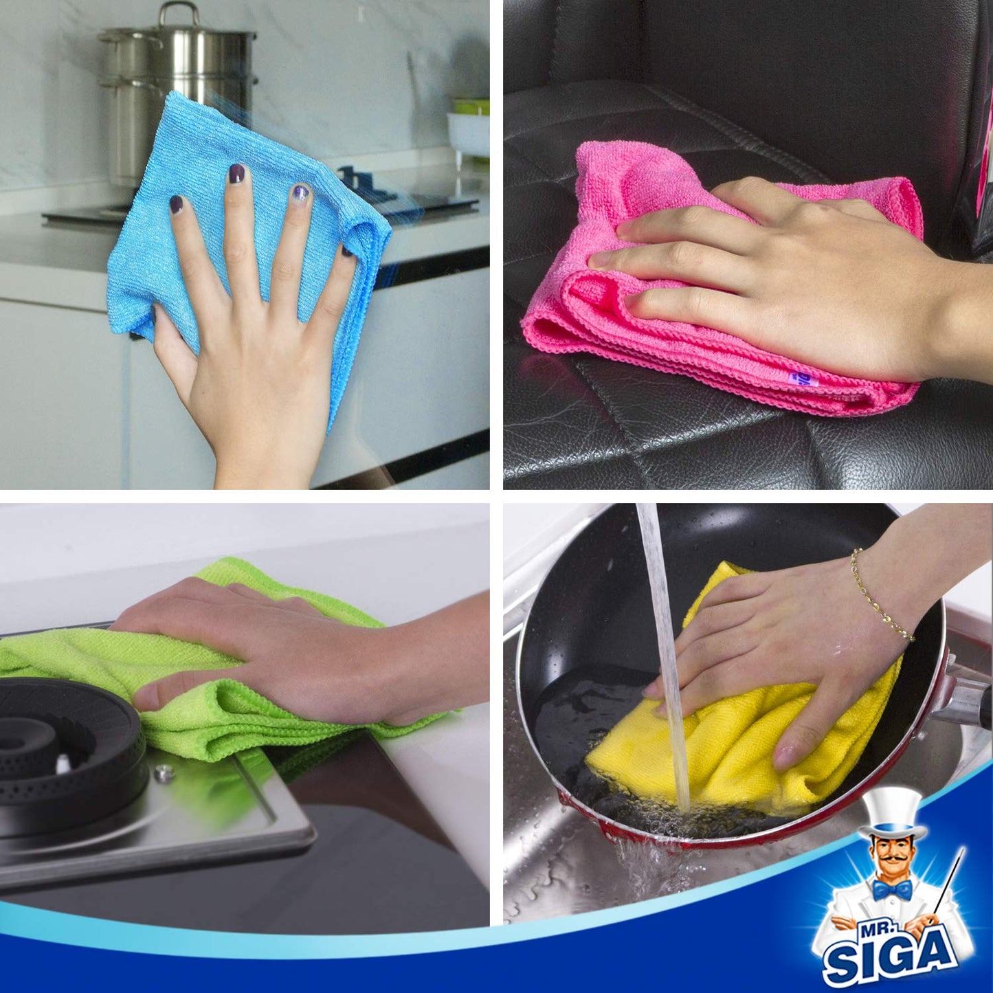 MR. SIGA Microfiber Cleaning Cloths Rags Window Cloth Microfiber Towels Dish Towels, 20 pieces, 32 x 32 cm.