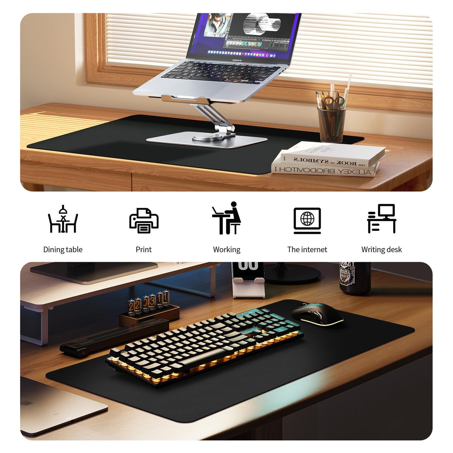 BUBM Desk Pad 120x60cm, Premium Leather Mouse Pad, Non-Slip Table Pad Writing Pad, Multifunctional Office Mousepad Desk Accessory for Office & Home Office (Black)