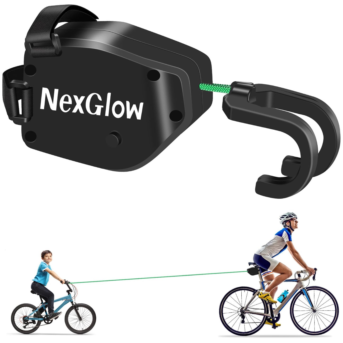 NexGlow towing rope for children's bikes, 2.5M bike pull rope for all bike frames, Retractable bike towing rope Follow me for kids MTB Bike